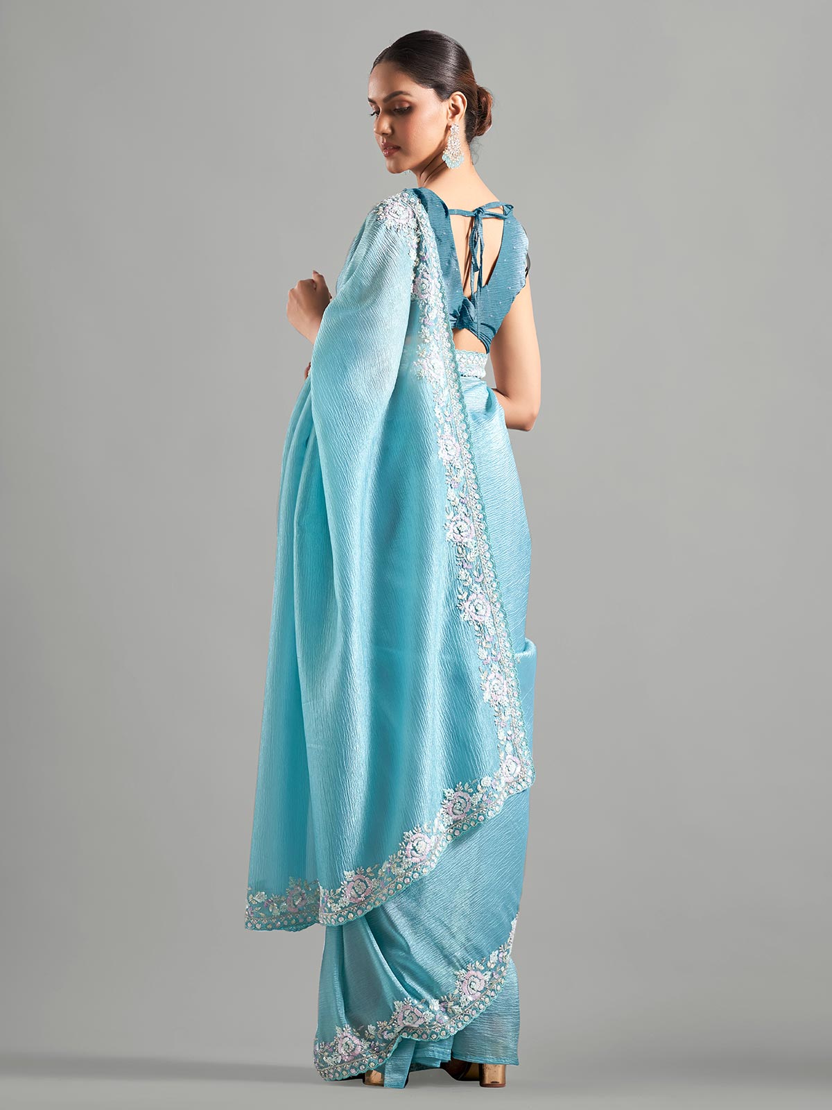 Beautiful sky blue chiffon saree