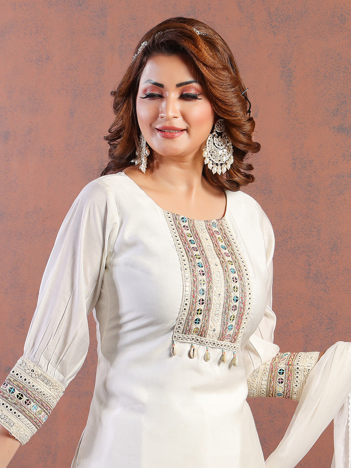 Beautiful cream cotton dhoti suit