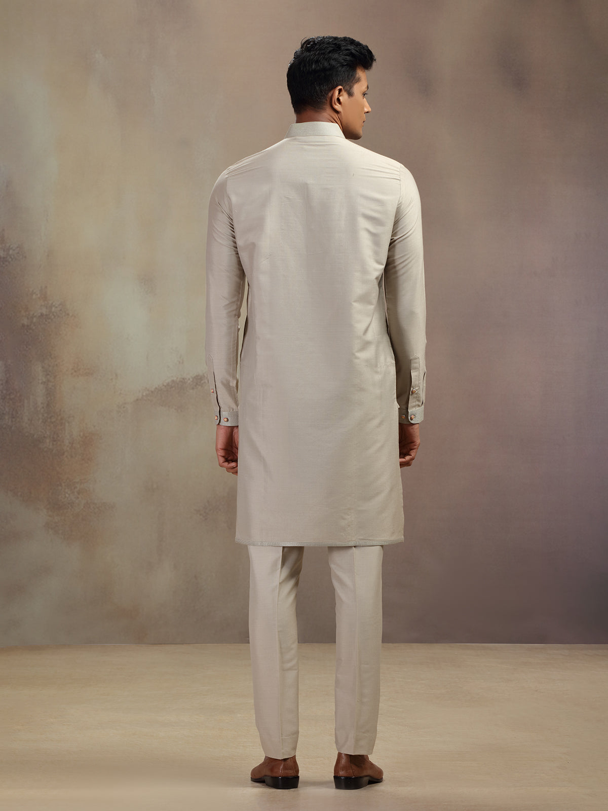 Beige festive wear banarasi silk kurta pajam