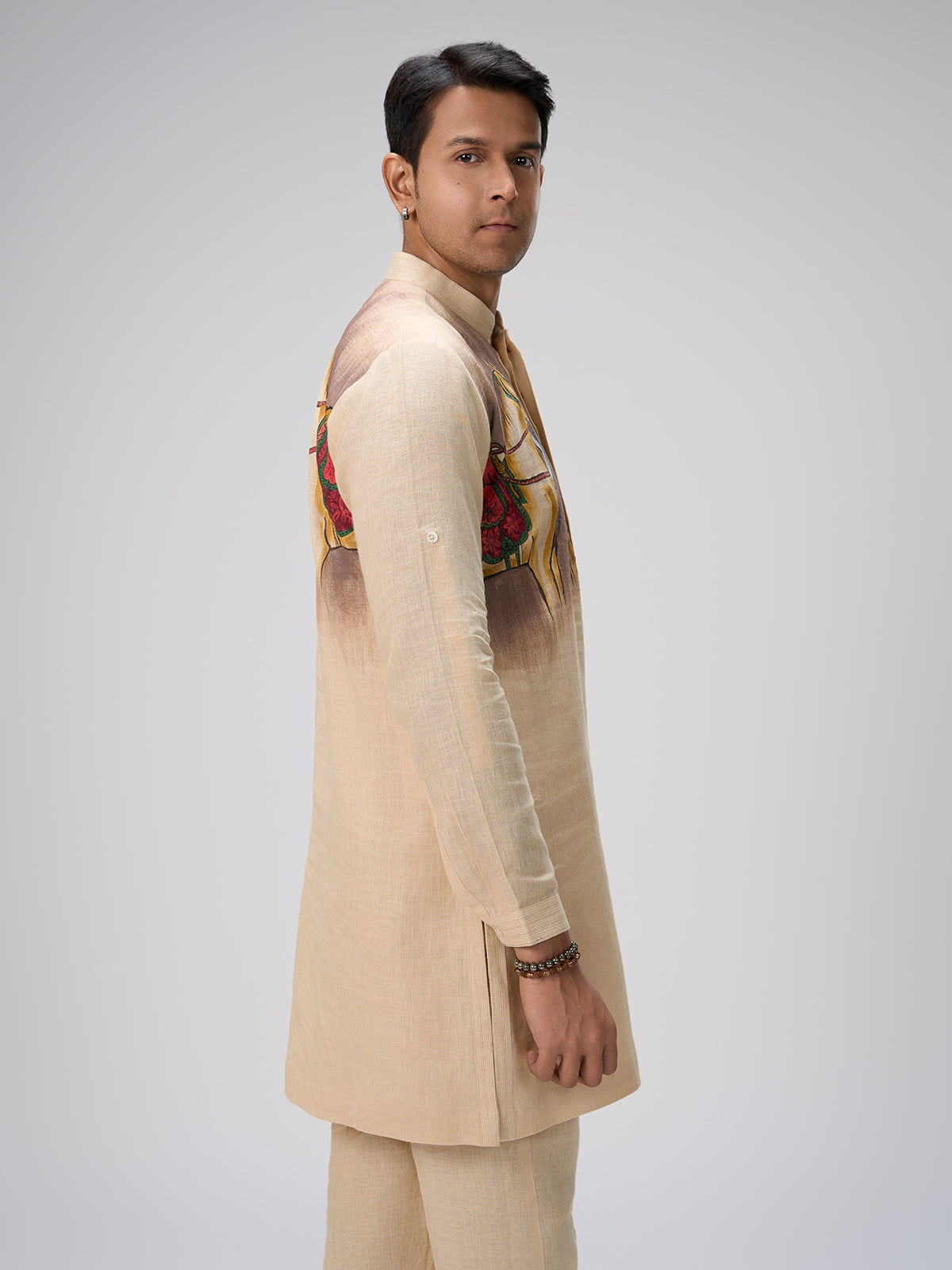 Beige horse art kurta pajama men