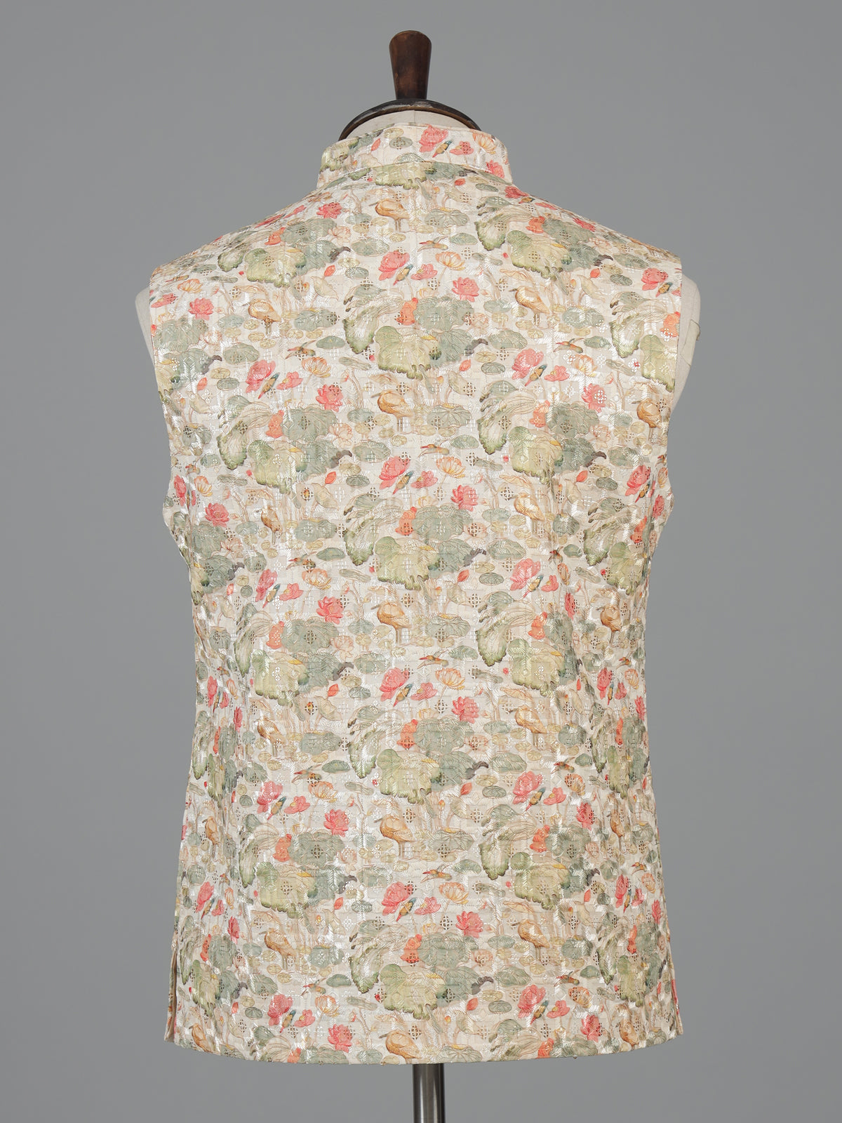 Beige printed cotton silk waistcoat for men