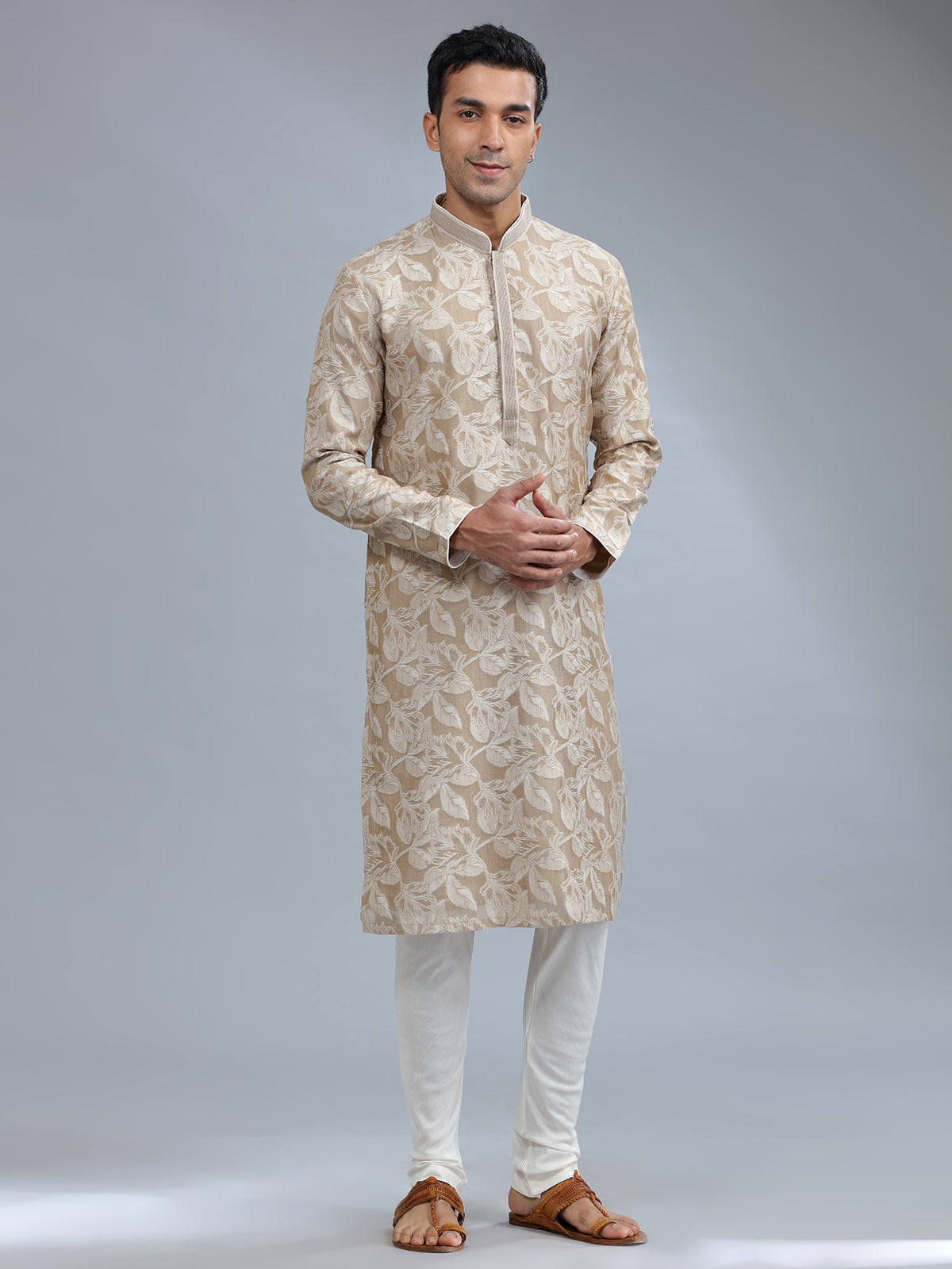 Beige silk kurta pajama for men