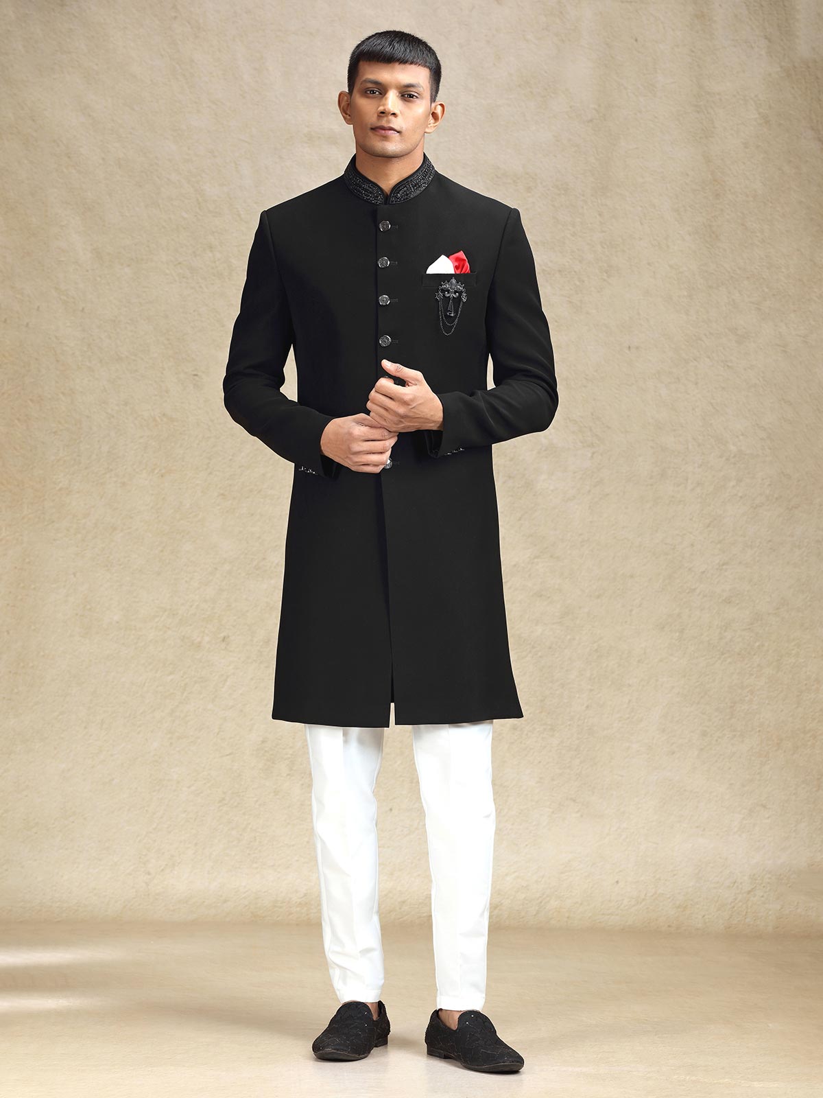 Black aesthetic terry rayon indo western for mens wear