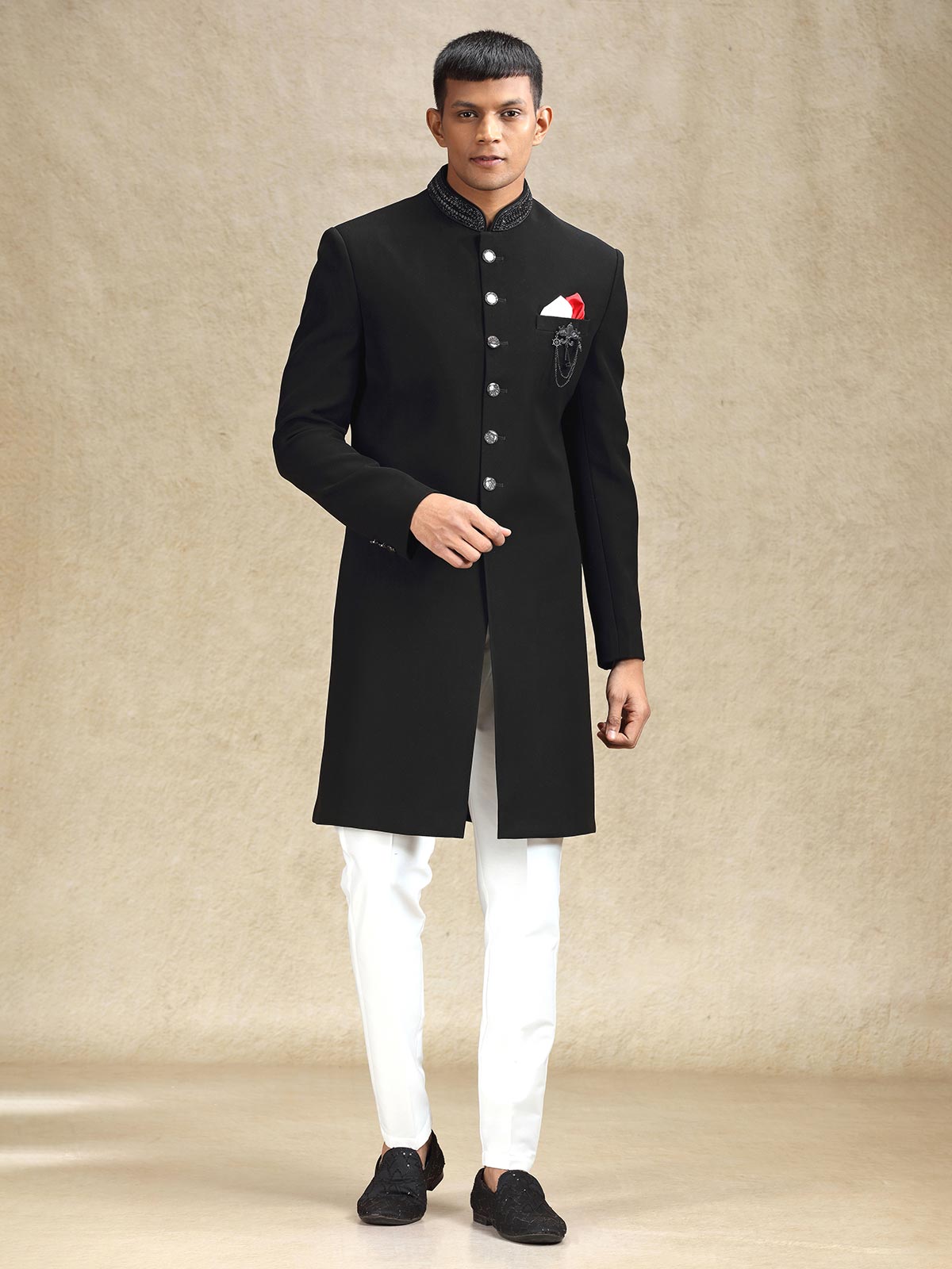 Black aesthetic terry rayon indo western for mens wear
