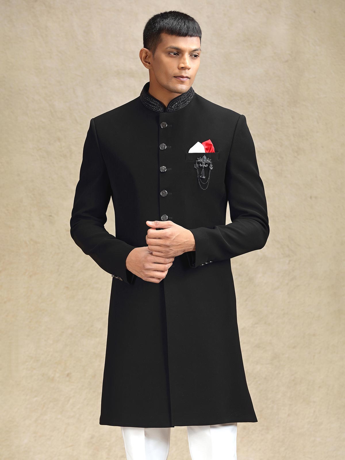 Black aesthetic terry rayon indo western for mens wear