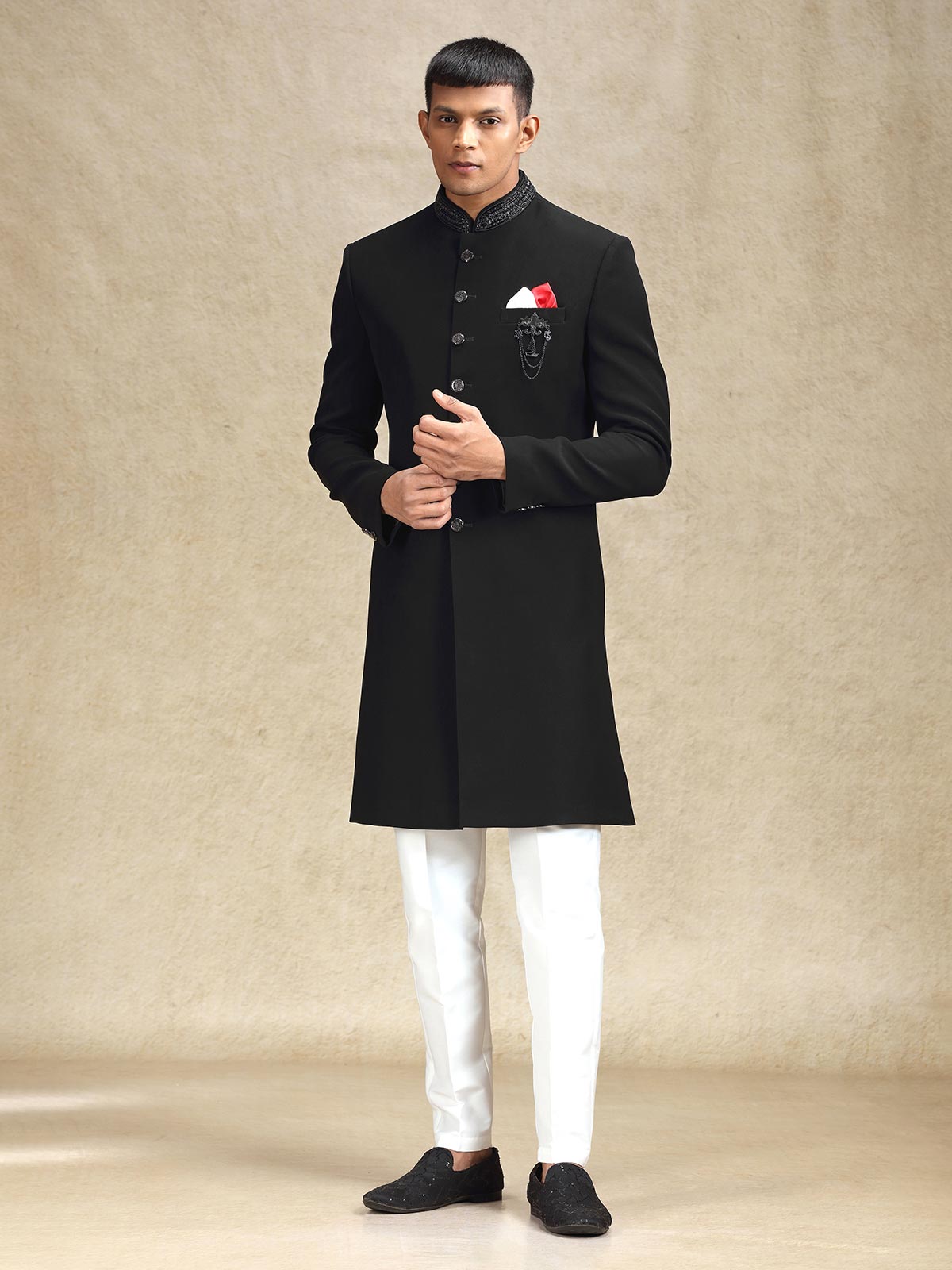 Black aesthetic terry rayon indo western for mens wear