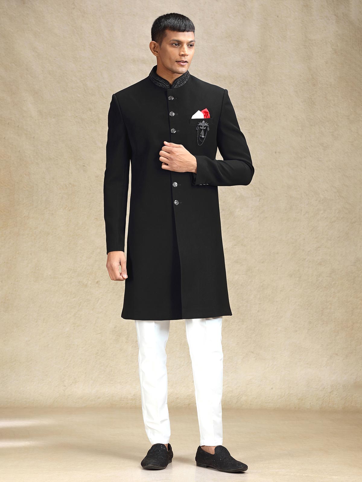 Black aesthetic terry rayon indo western for mens wear