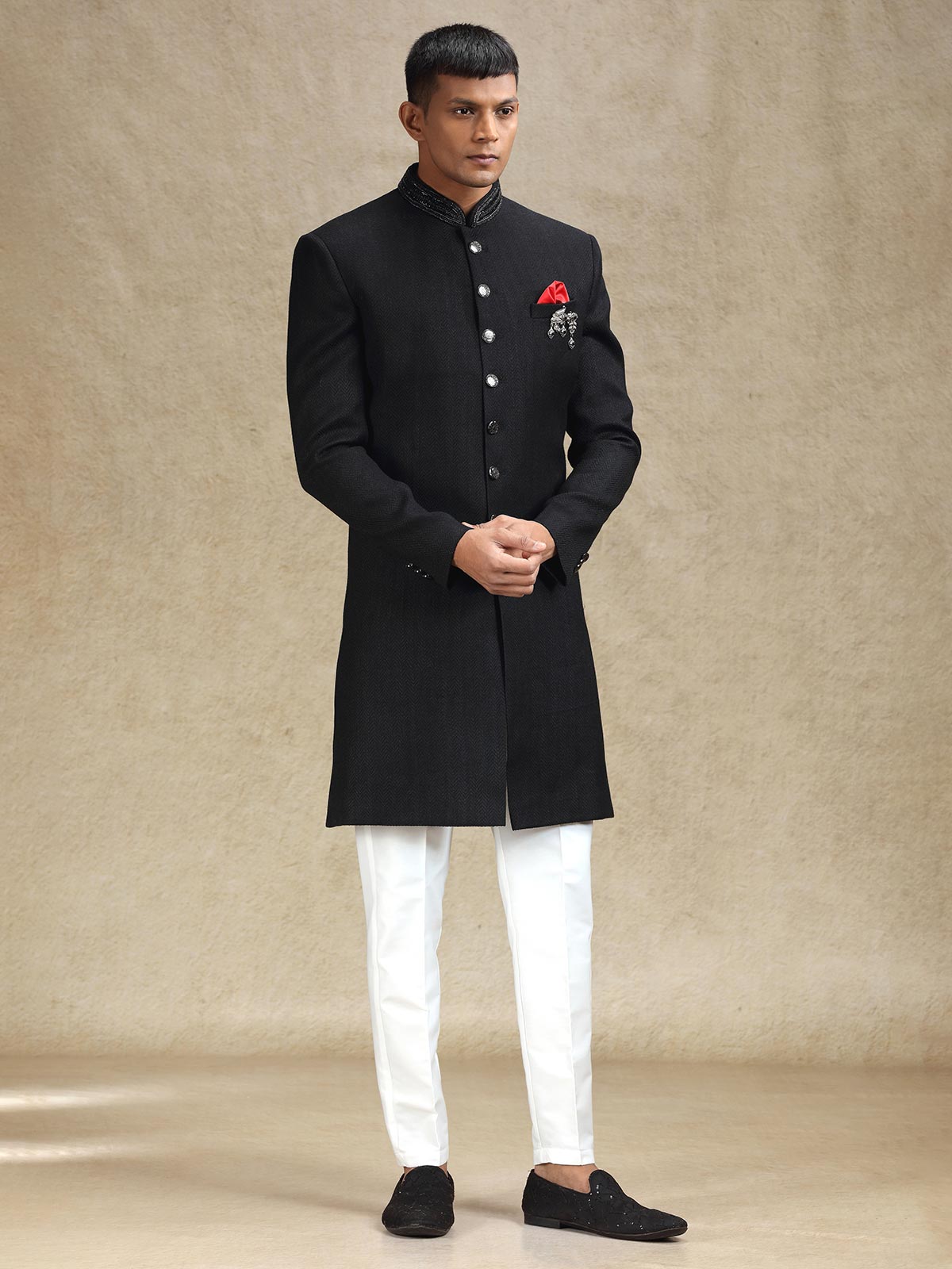 Black all time classy indo western in jute fabric