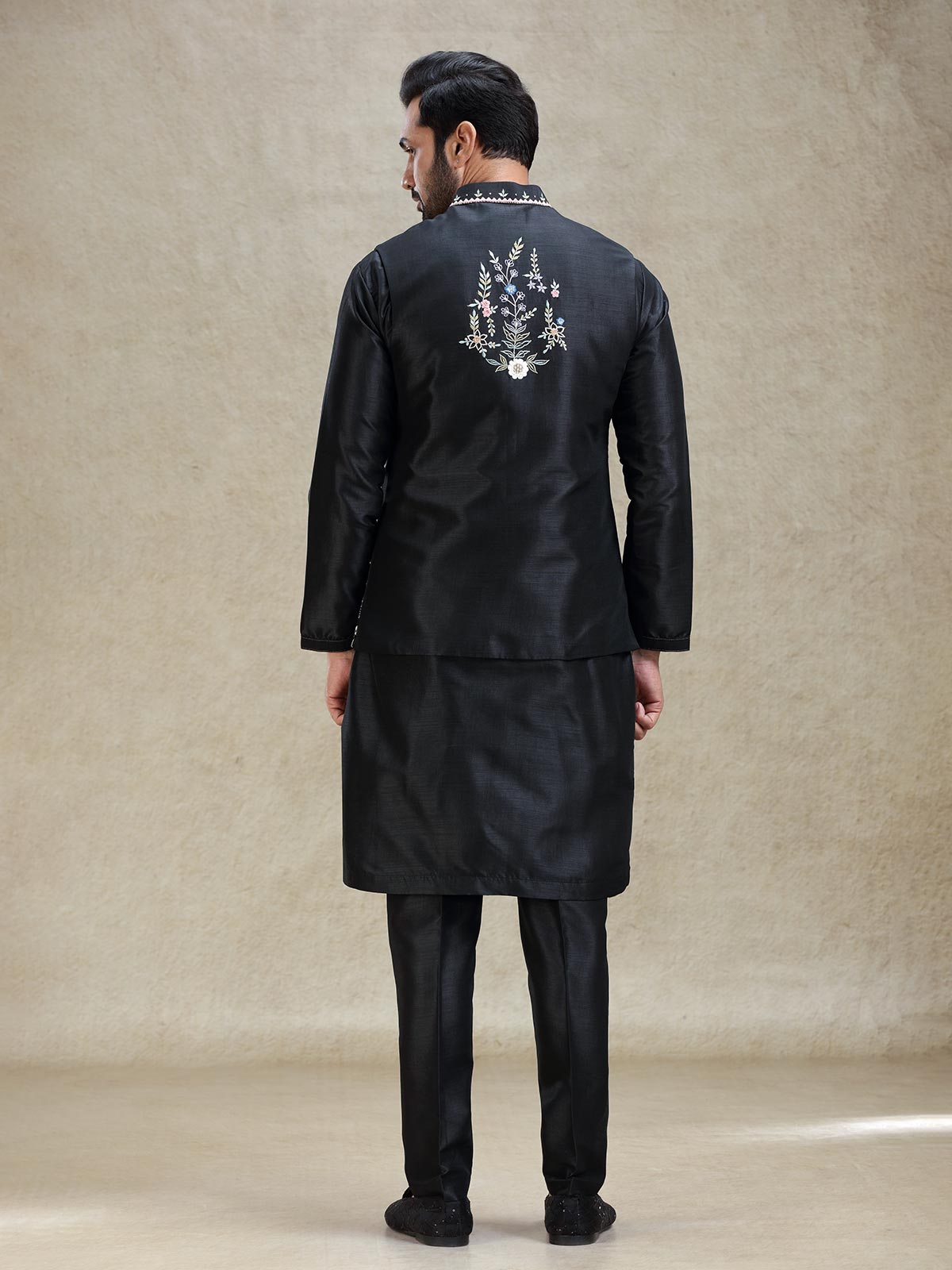 Black classy silk crafted waistcoat set for various occasion