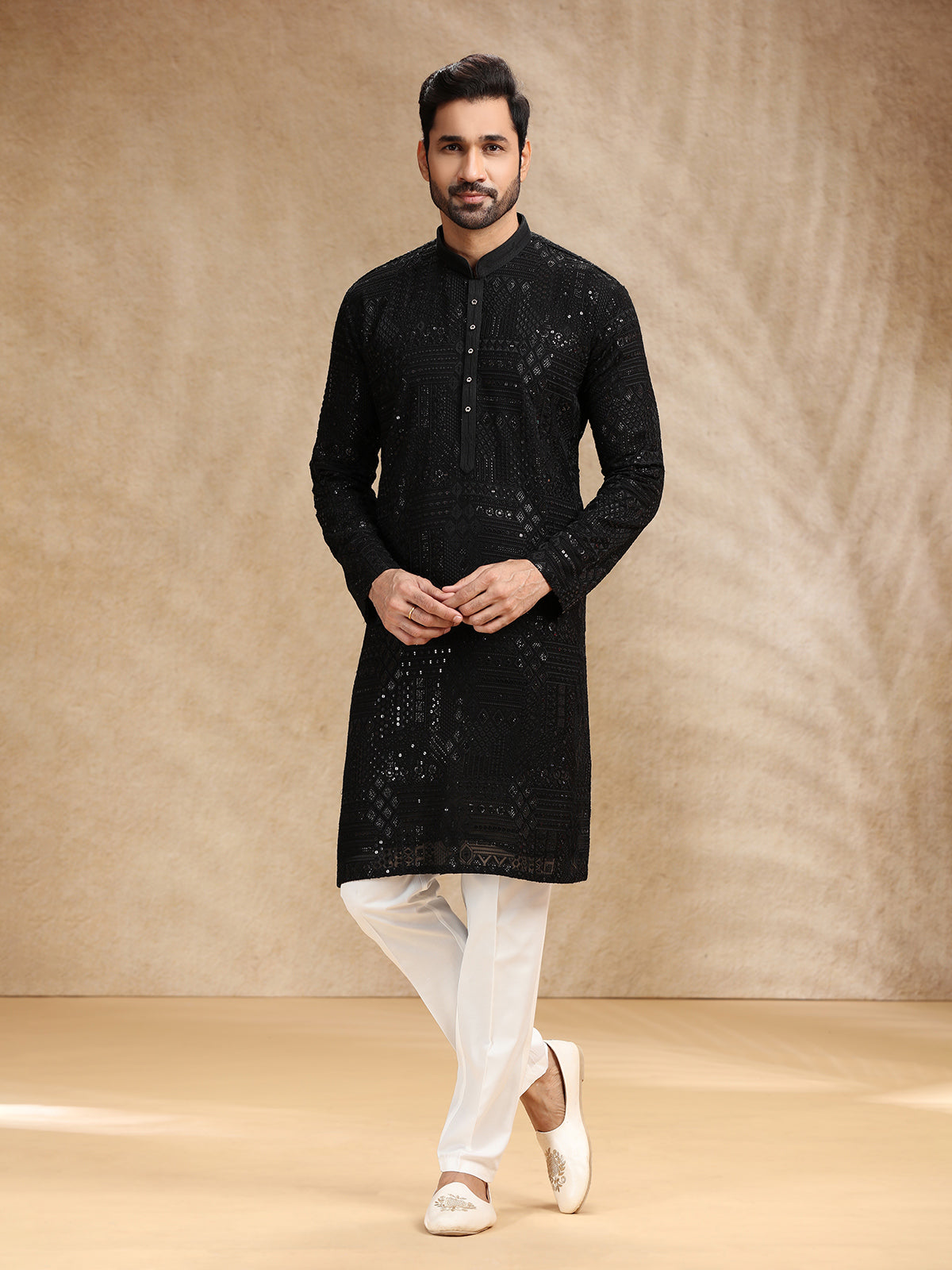 Black georgette men kurta pajama
