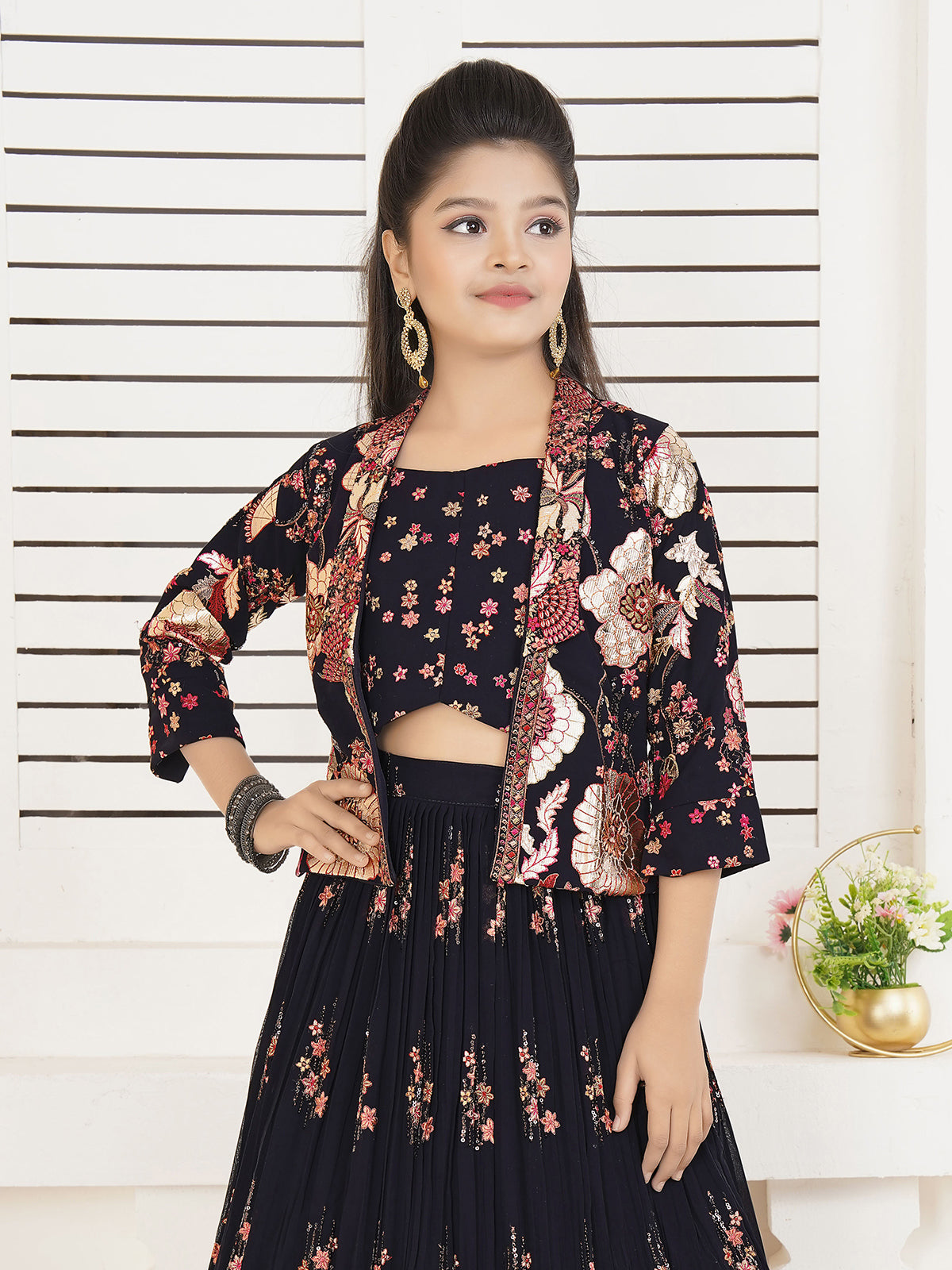 Black jacket style georgette reception style lehenga choli