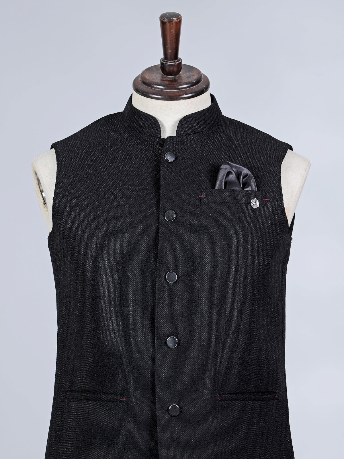 Black plain cotton silk waistcoat