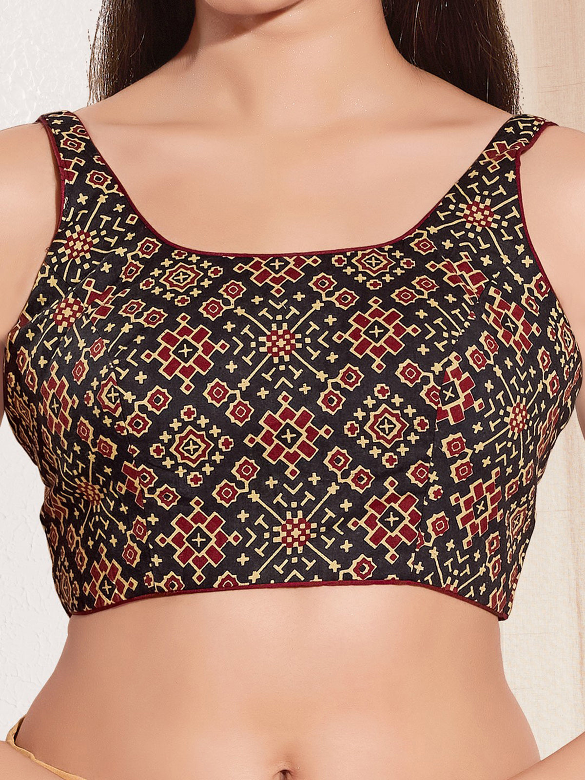 Black printed ready made cotton blouse