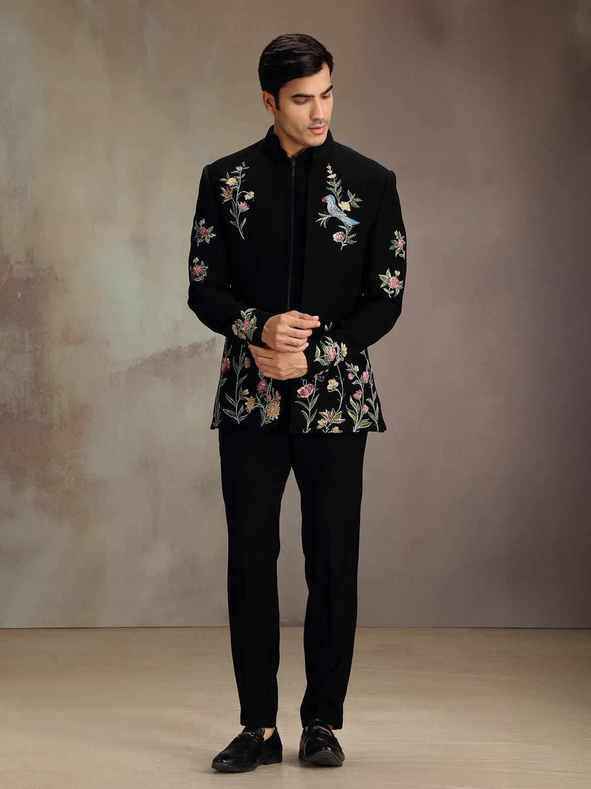 Black rayon royal jodhpuri suit