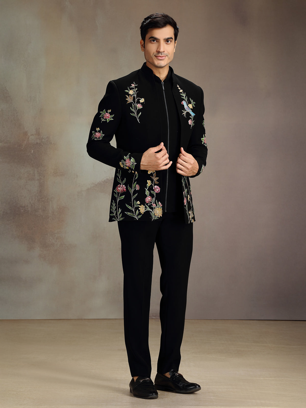 Black rayon royal jodhpuri suit