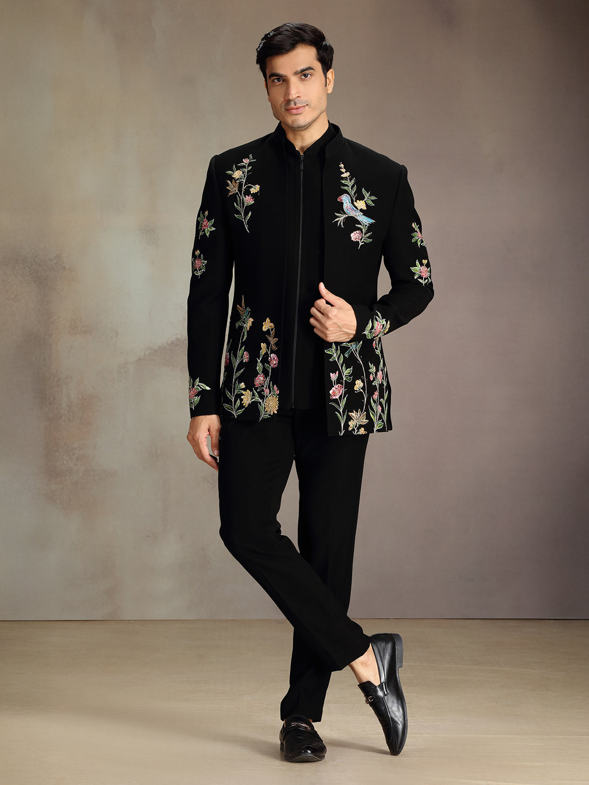 Black rayon royal jodhpuri suit