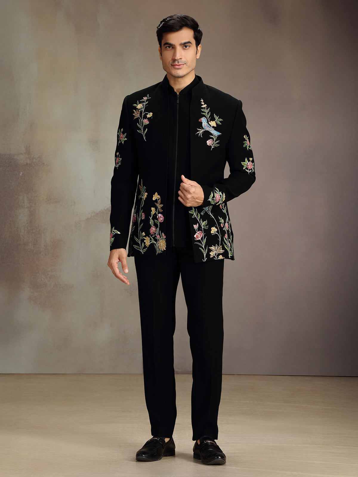 Black rayon royal jodhpuri suit