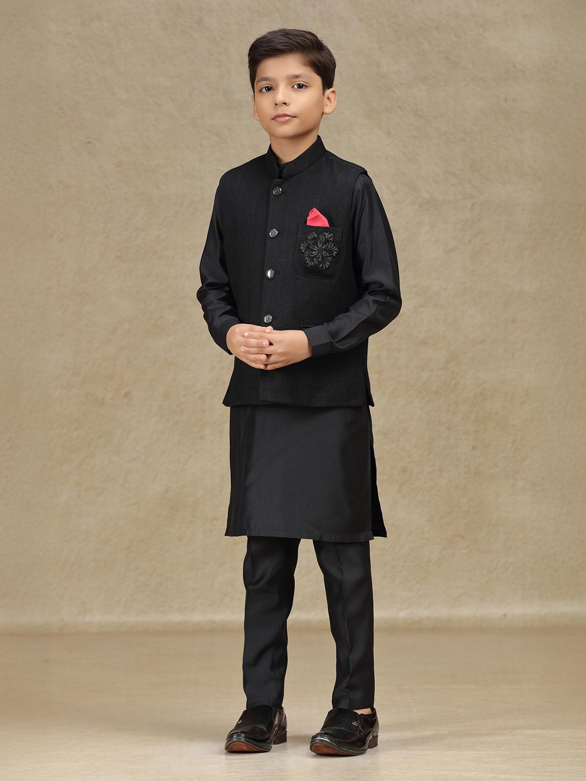 Black silk waistcoat set for wedding wear