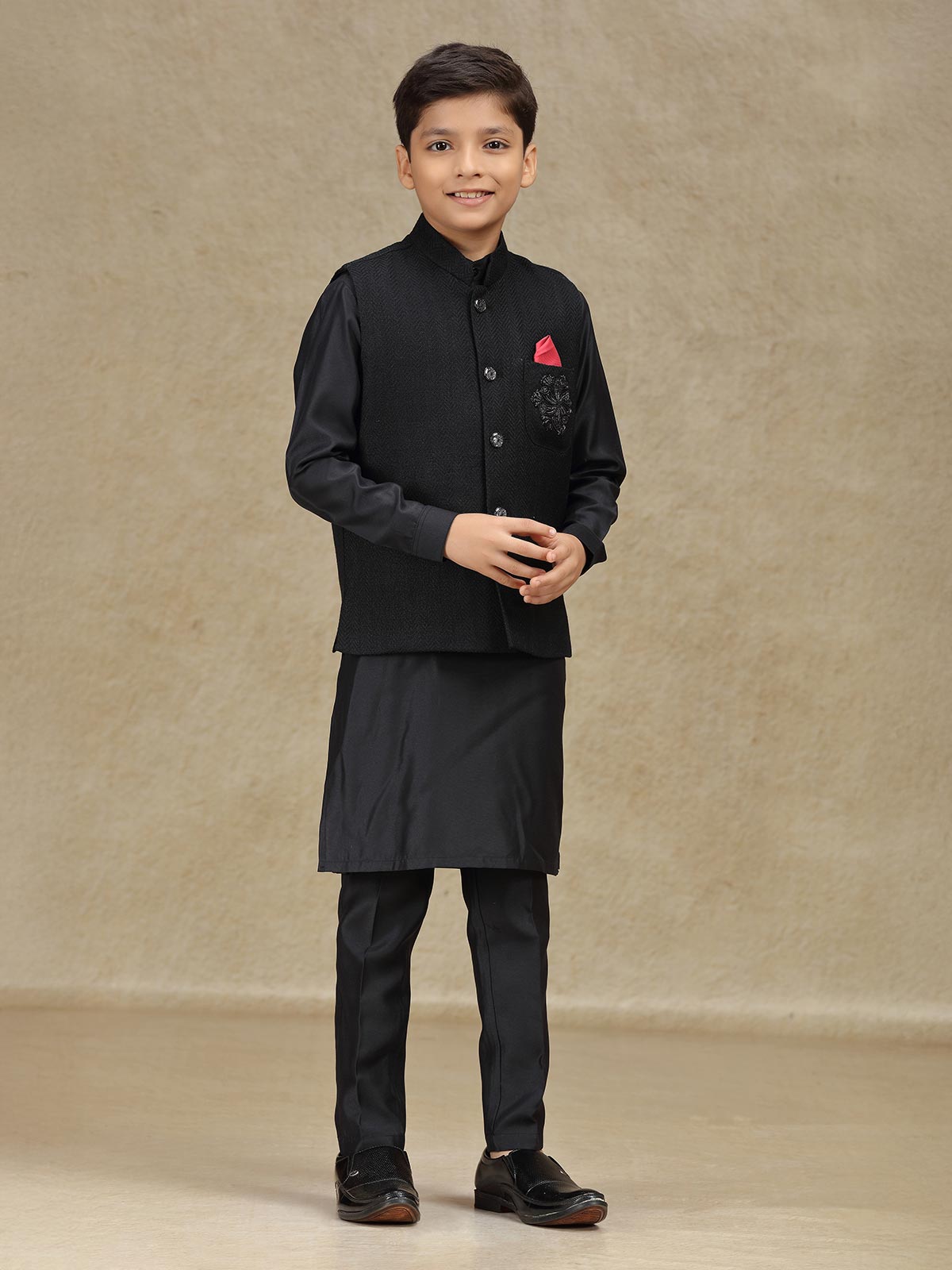 Black silk waistcoat set for wedding wear