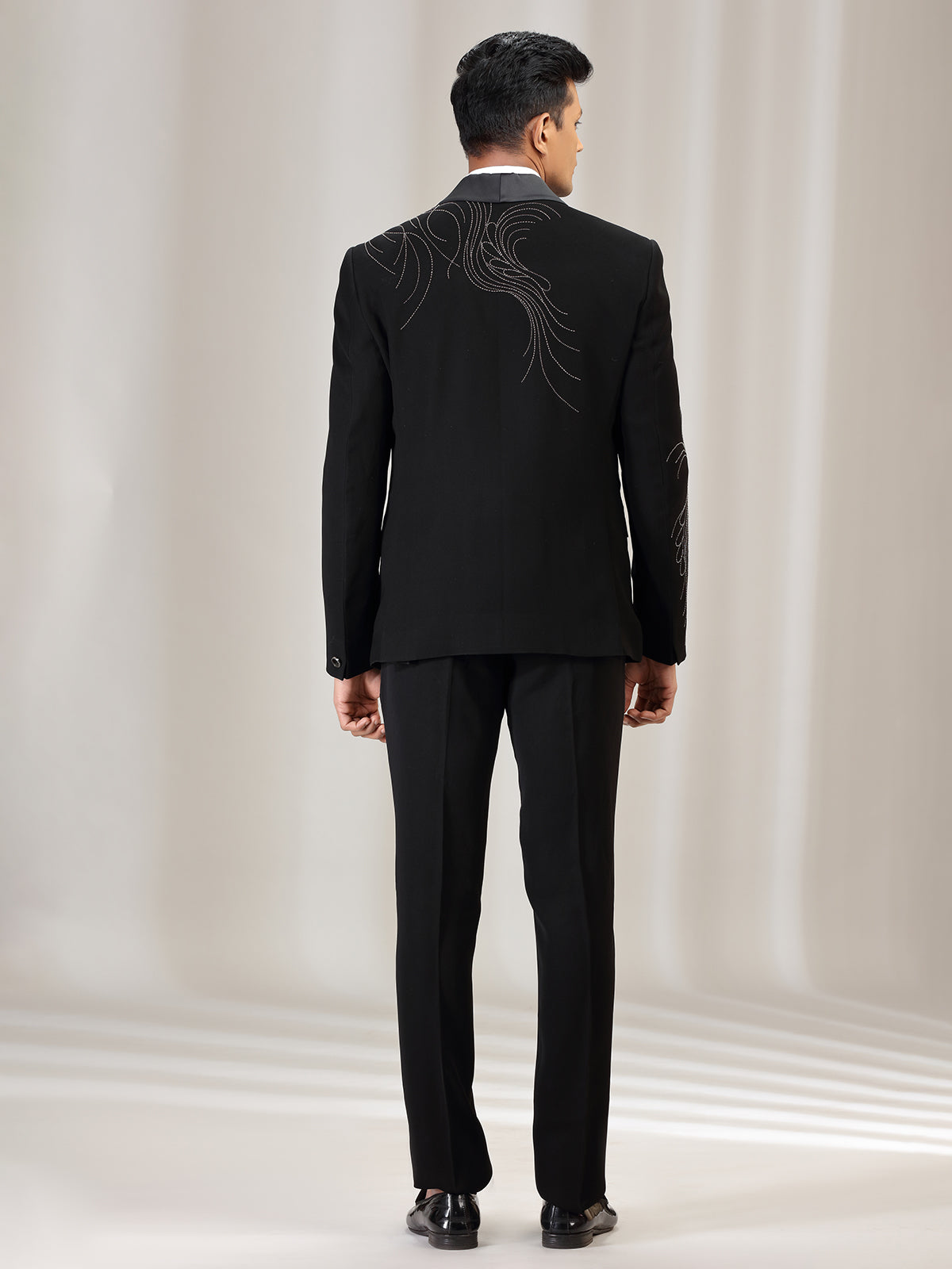 Black terry rayon coat suit with bead work