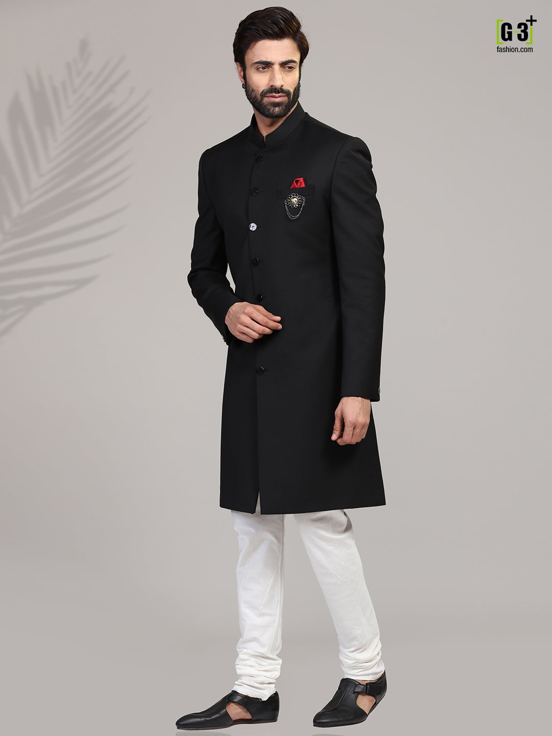Black terry rayon indo western for mens