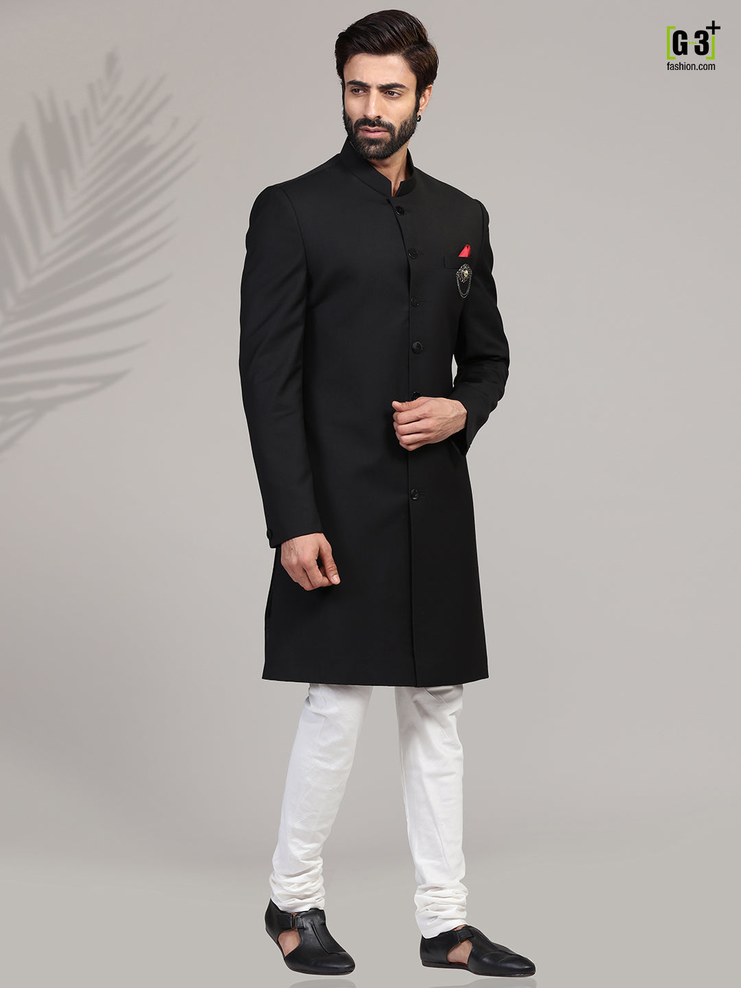 Black terry rayon indo western for mens