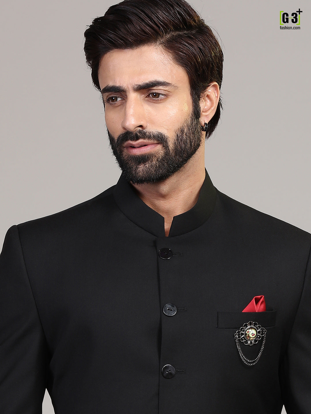 Black terry rayon indo western for mens