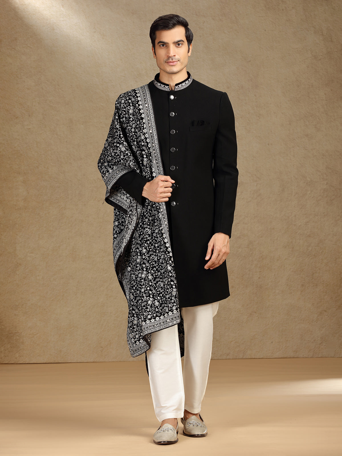 Black terry rayon indo western with dupatta