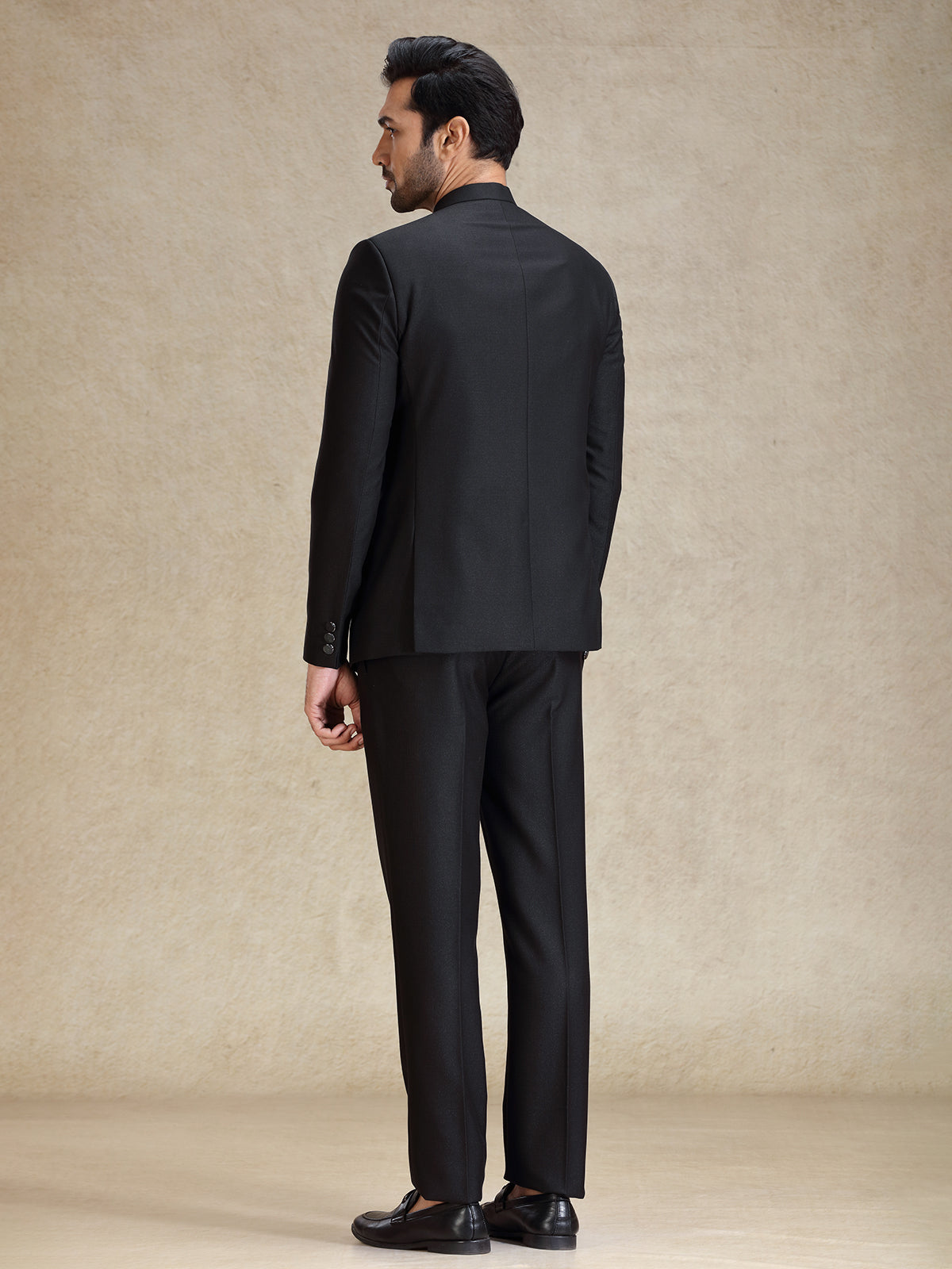 Black terry rayon jodhpuri suit for reception