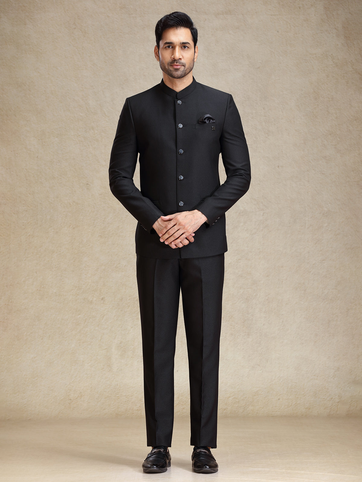 Black terry rayon jodhpuri suit for reception