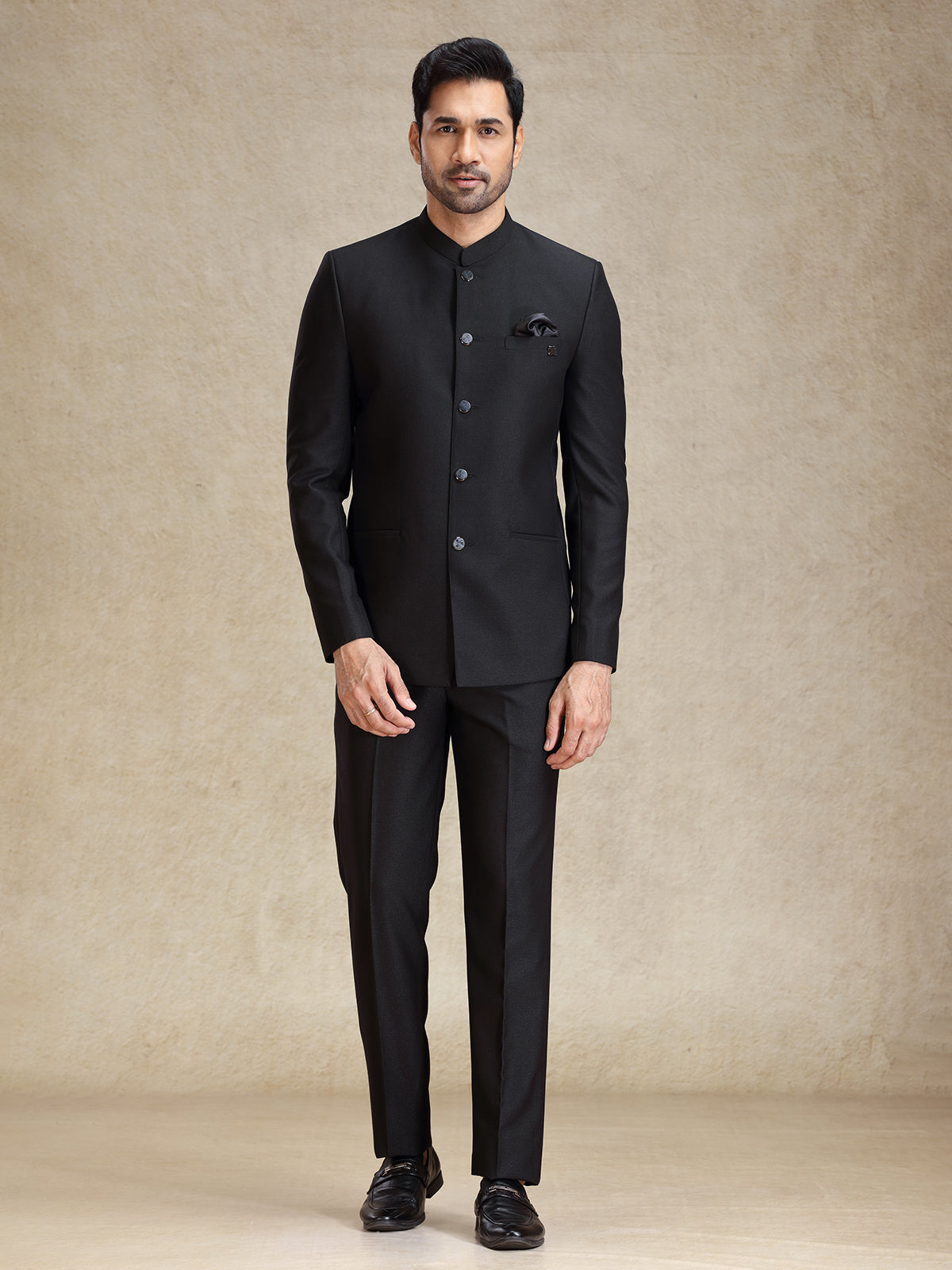 Black terry rayon jodhpuri suit for reception