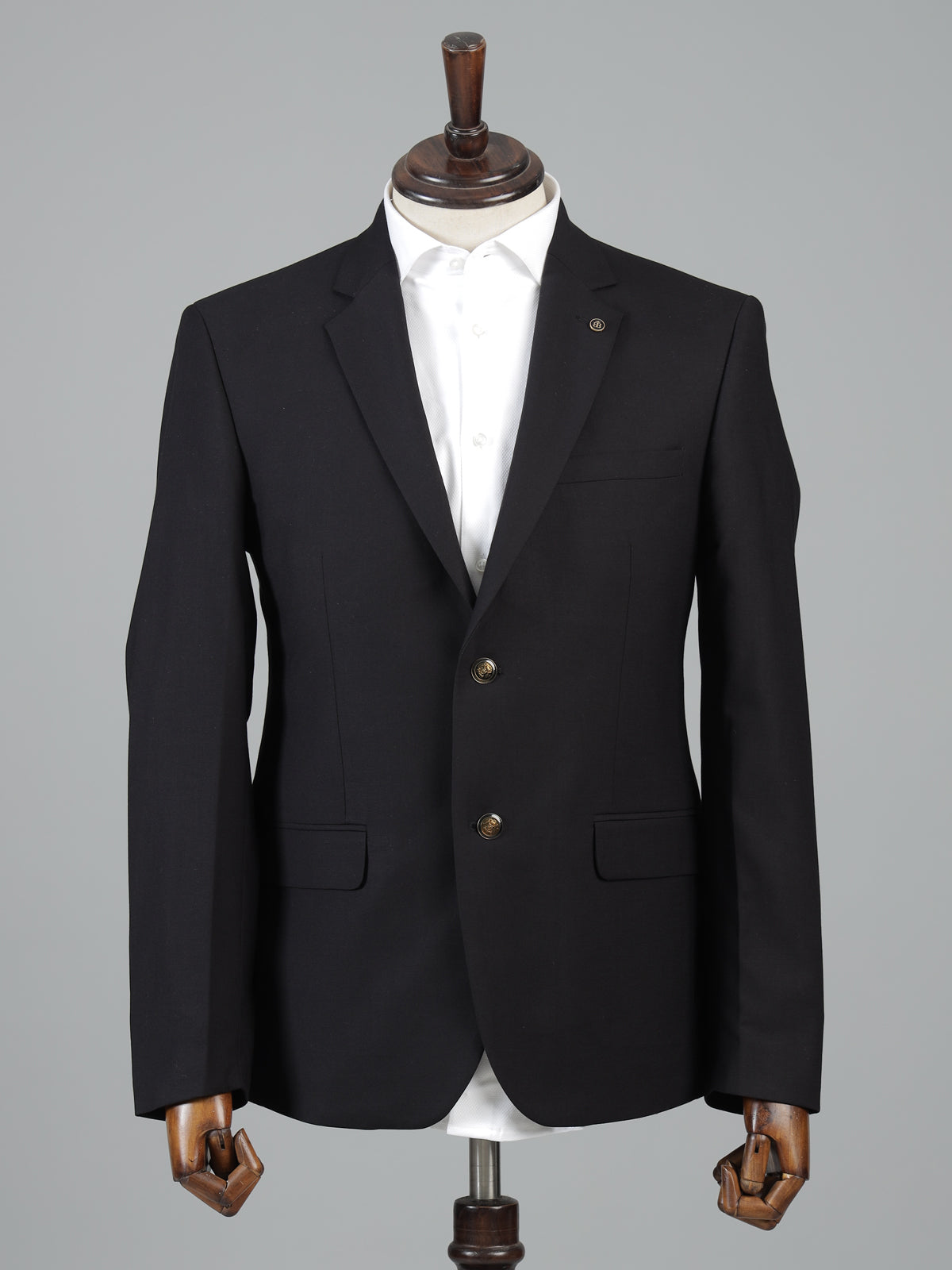 Black terry rayon solid two button blazer for receptions