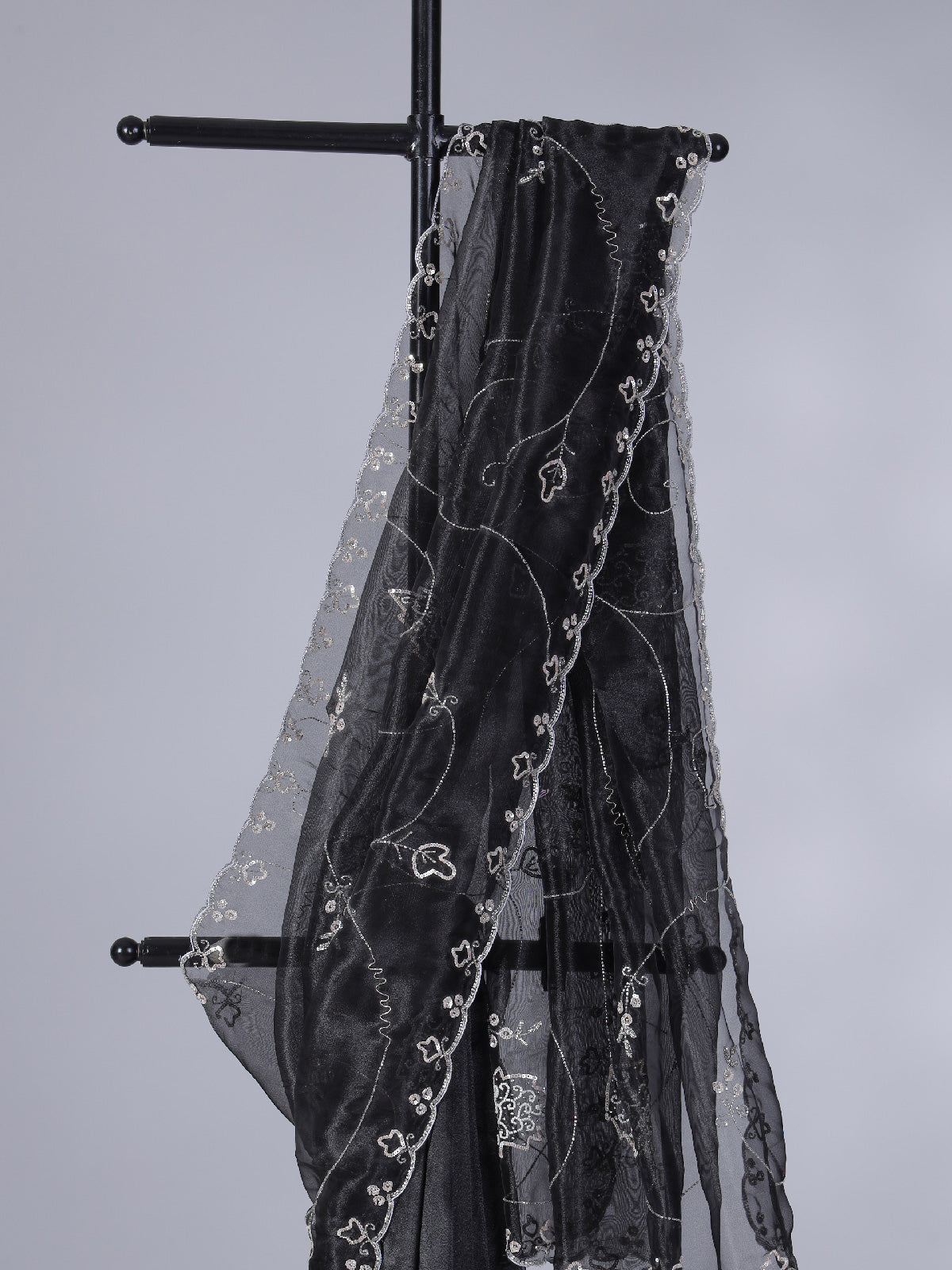 Black tissue silk saree with sequins and bead work