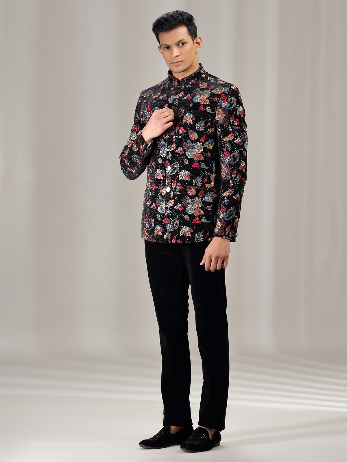 Black wedding wear jodhpuri suit with embroidery
