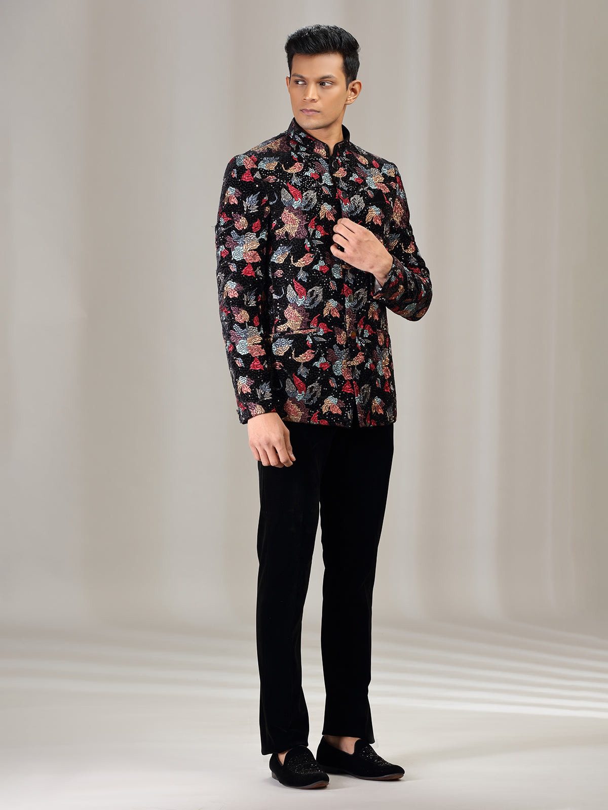 Black wedding wear jodhpuri suit with embroidery