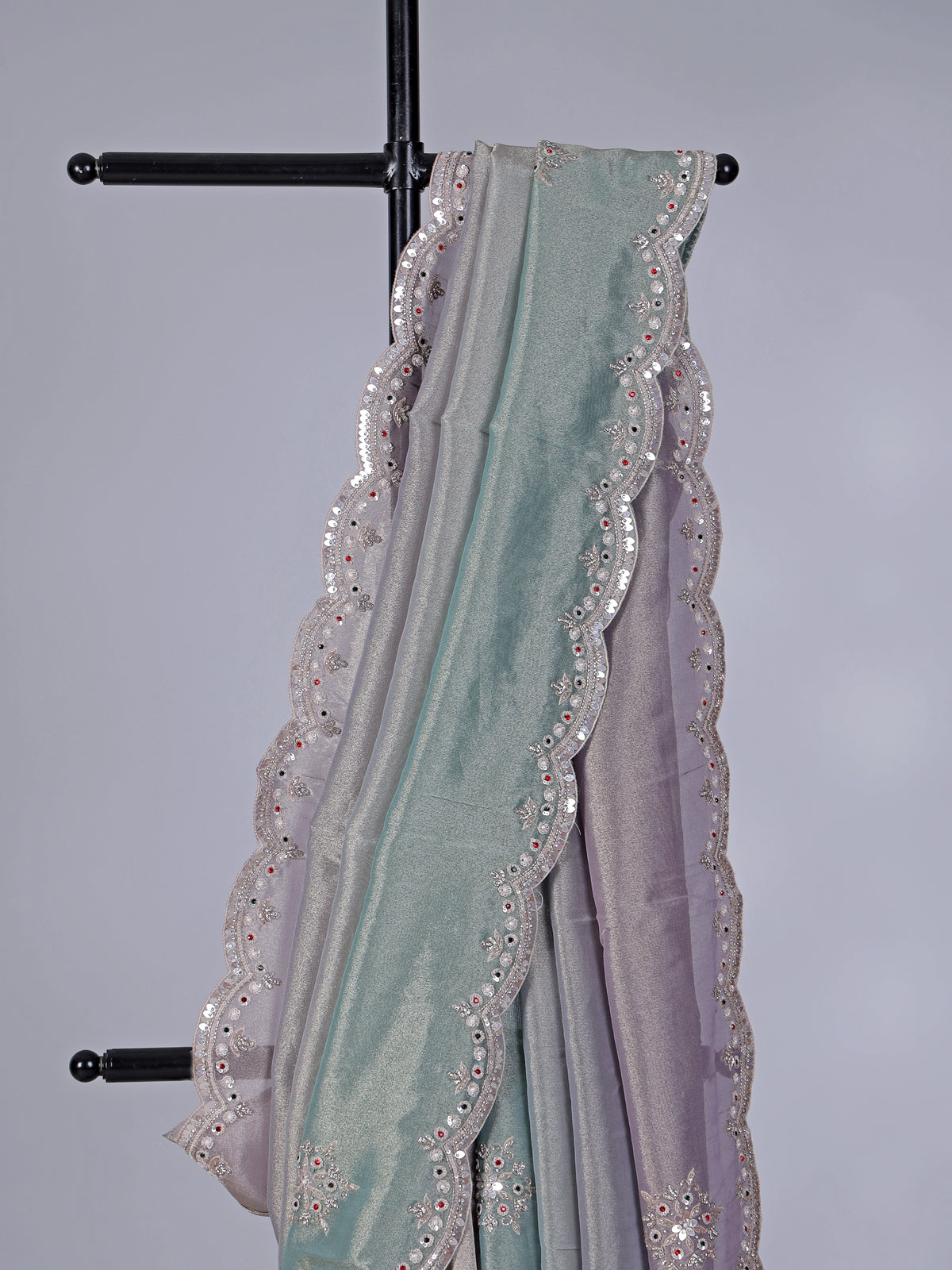 Blue purple shaded tissue silk glam saree