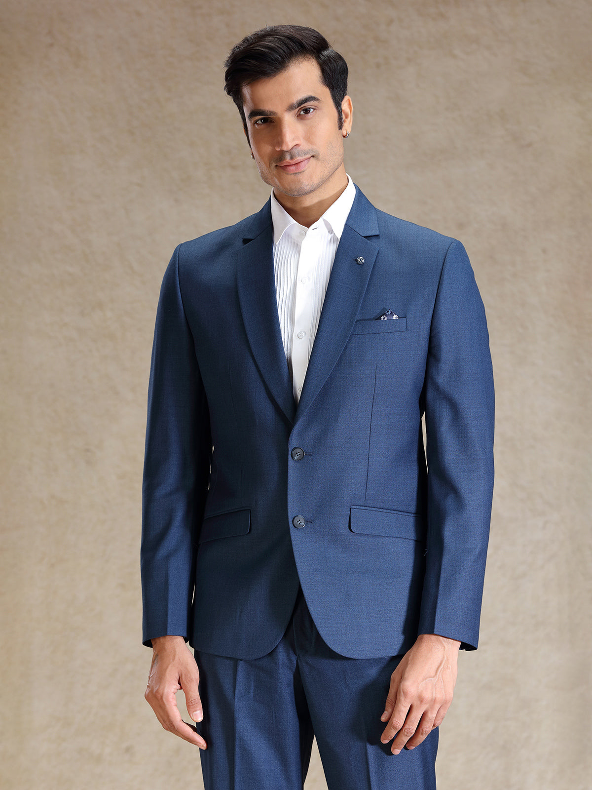 Blue terry rayon notch lapel blazer