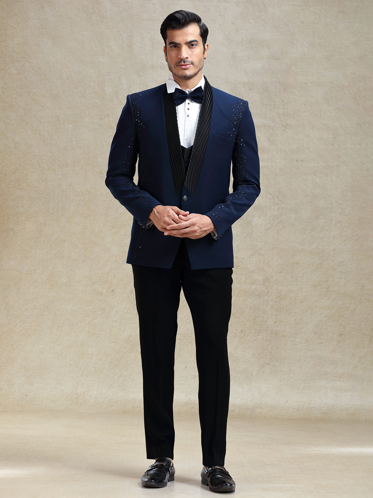 Blue terry rayon partywear tuxedo suit