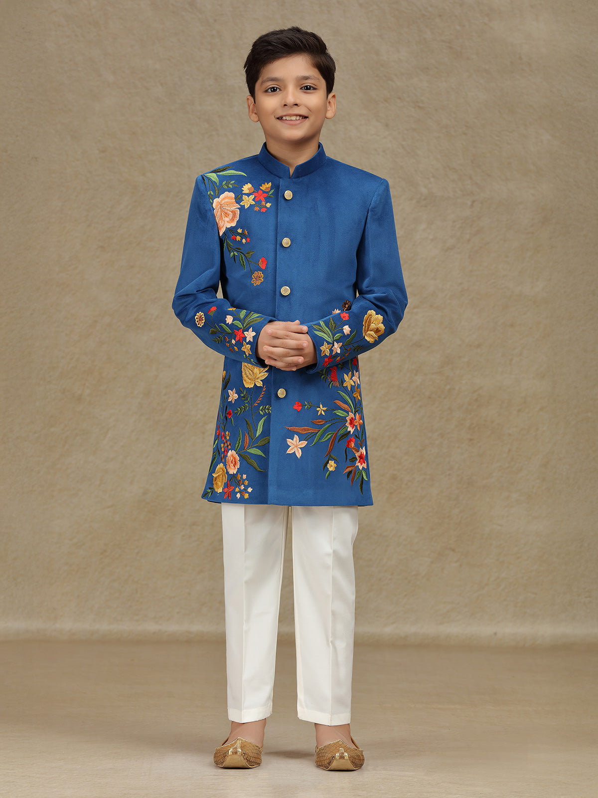 Blue velvet indowestern for boys