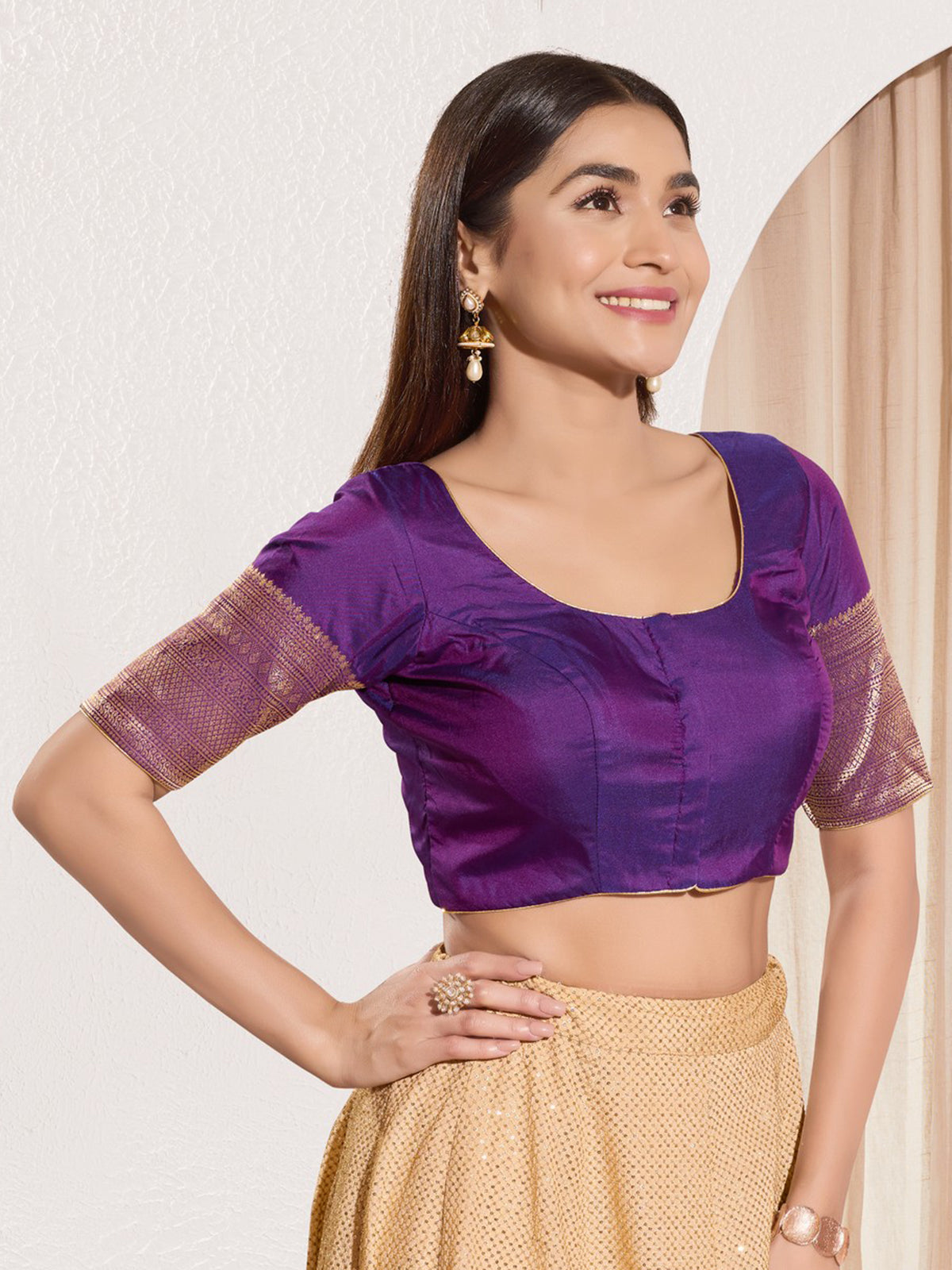 Charming purple silk ready made blouse