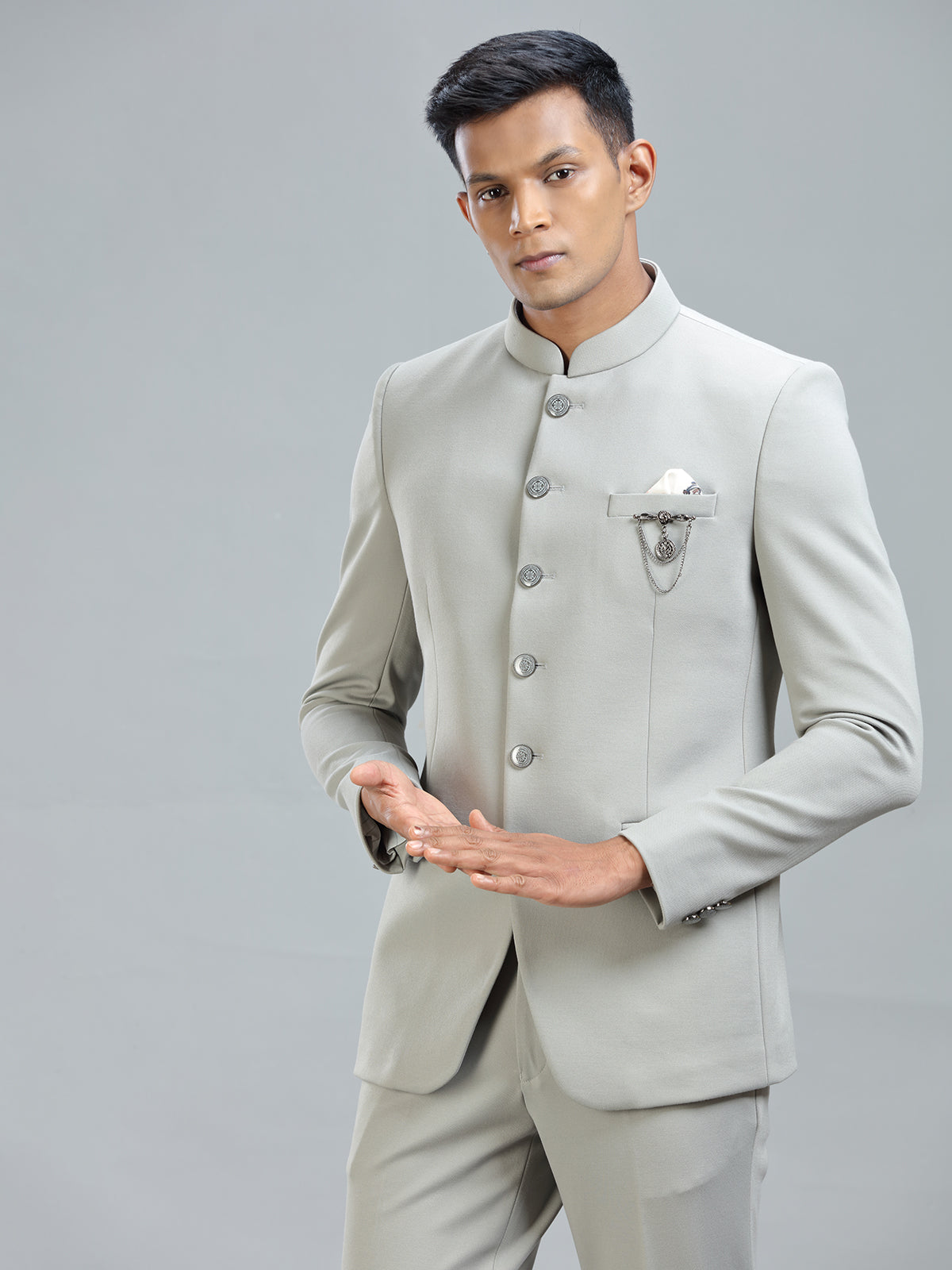 Chic grey jodhpuri suit in premium terry rayon for ultimate style