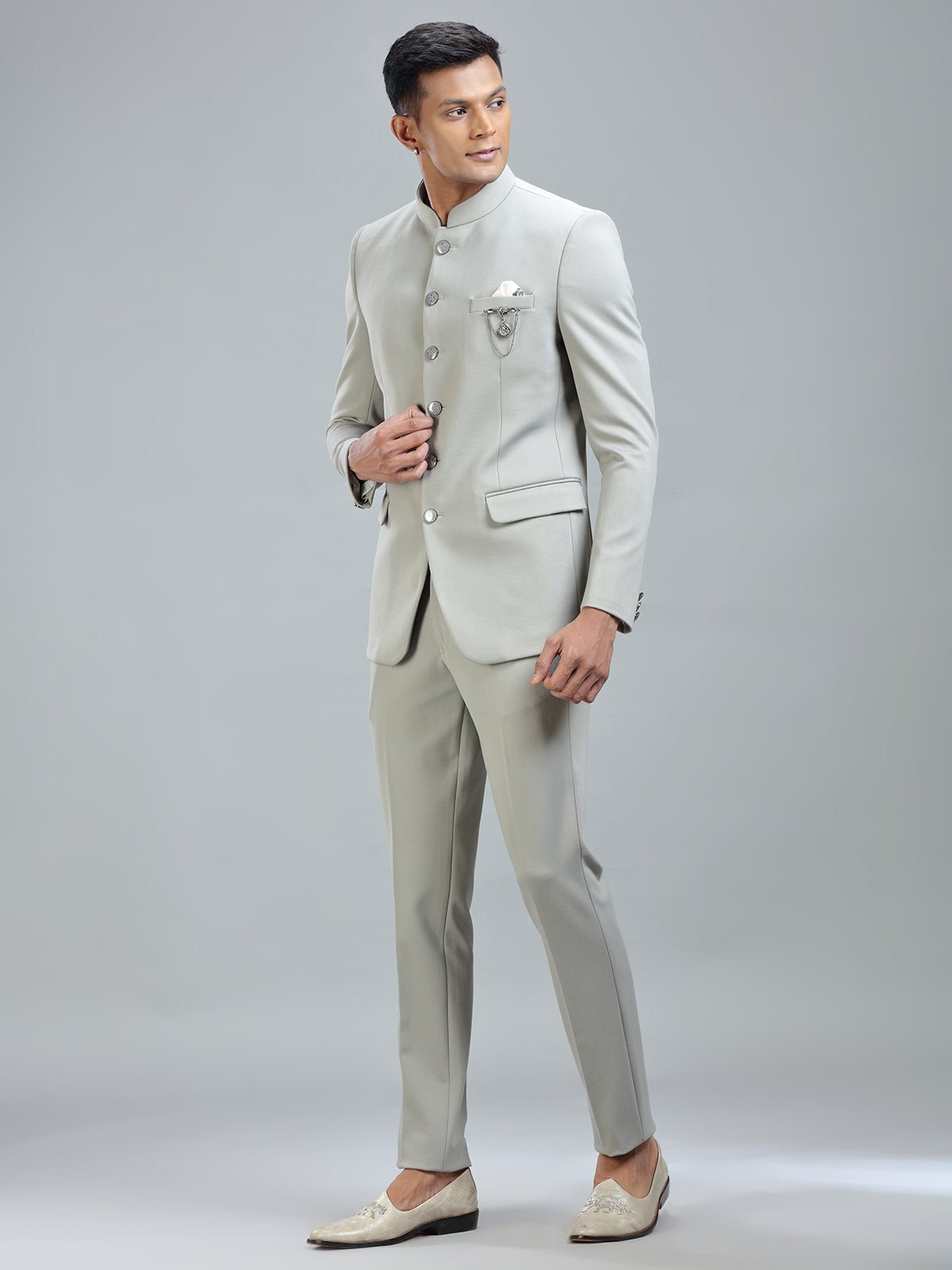 Chic grey jodhpuri suit in premium terry rayon for ultimate style