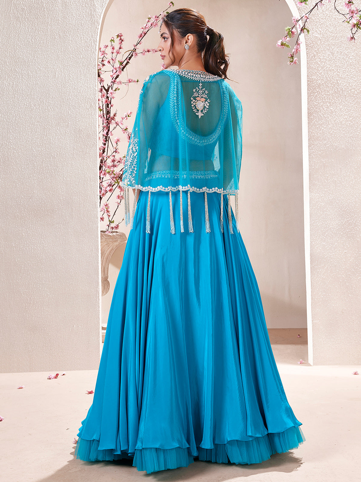 Classic aqua satin lehenga choli