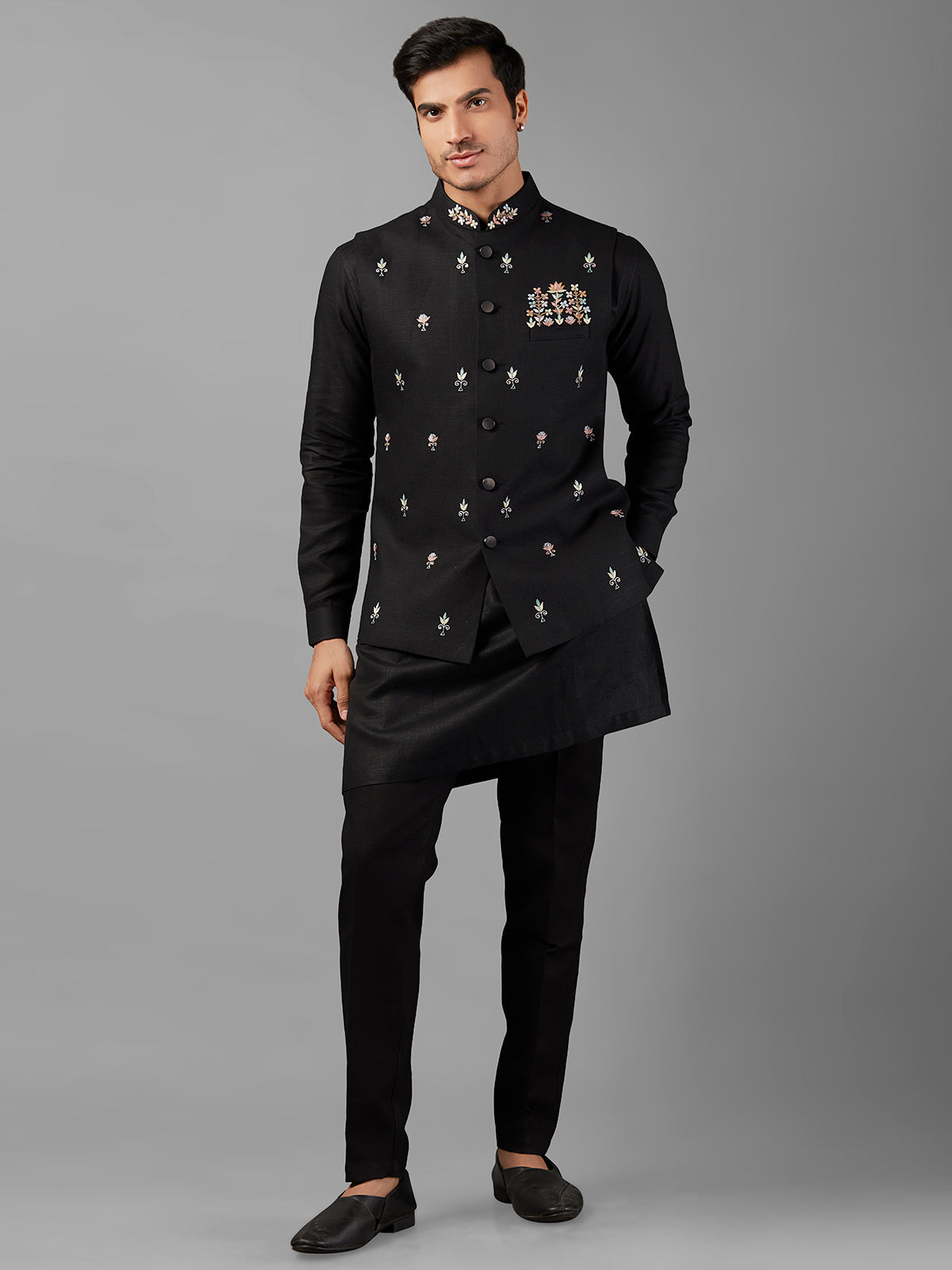 Classic black linen waistcoat set
