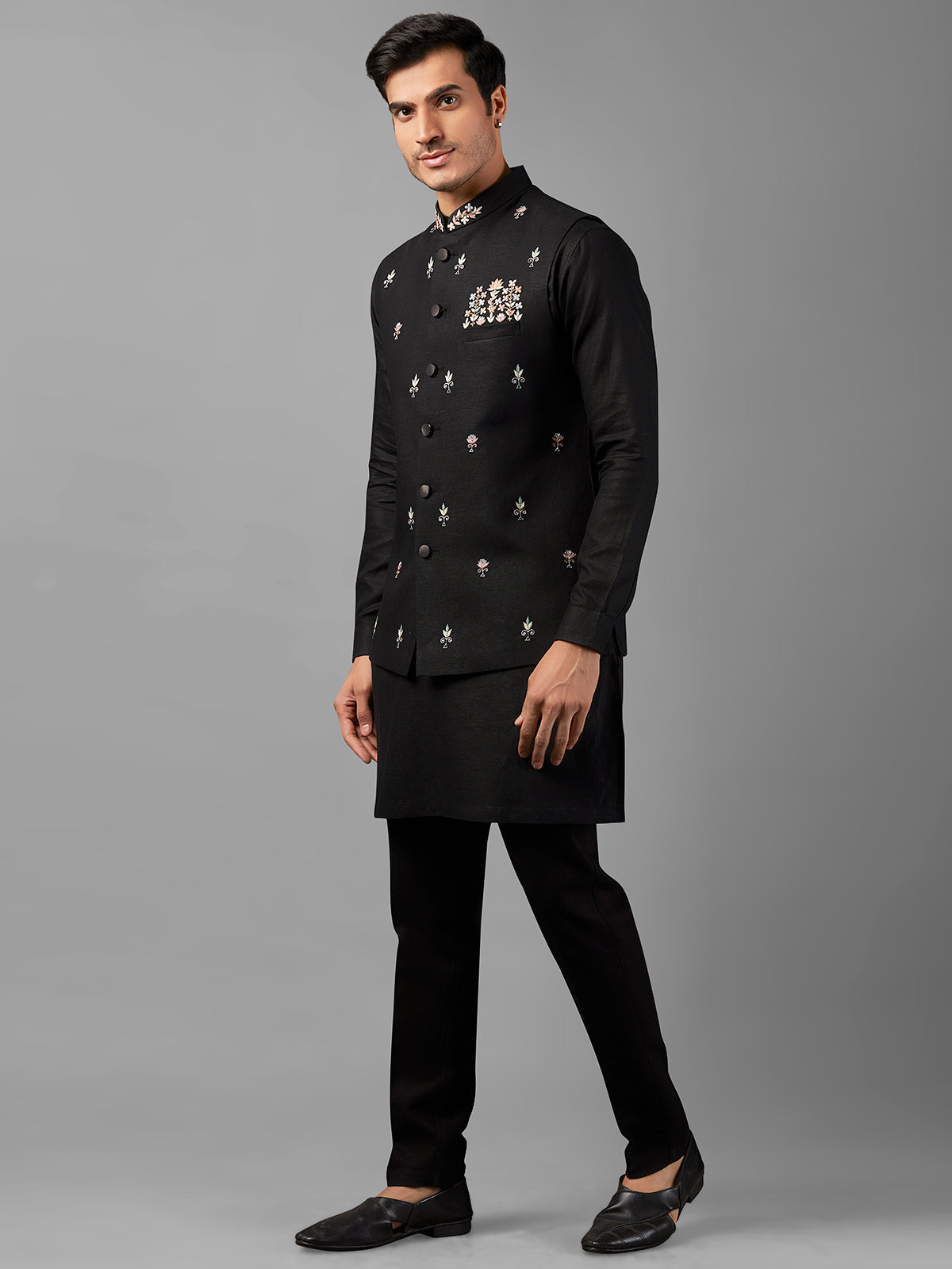 Classic black linen waistcoat set