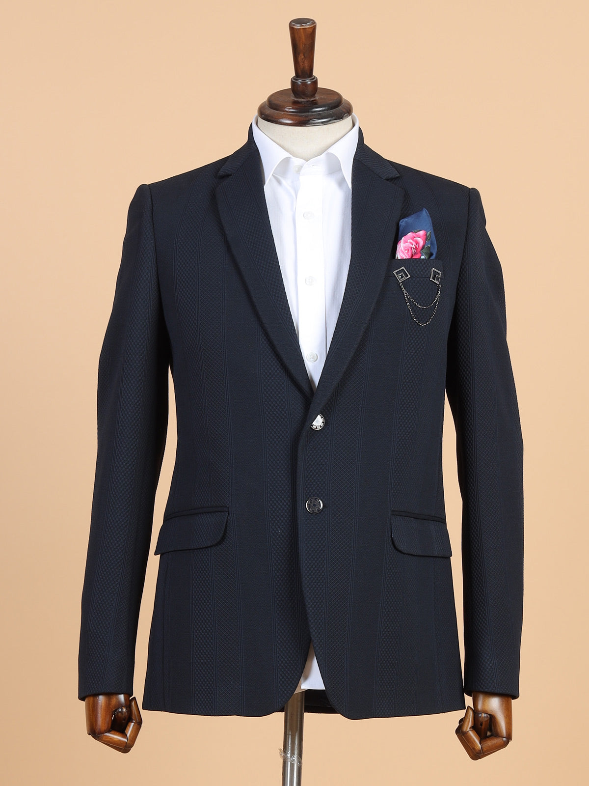 Classic blue texture blazer in terry rayon