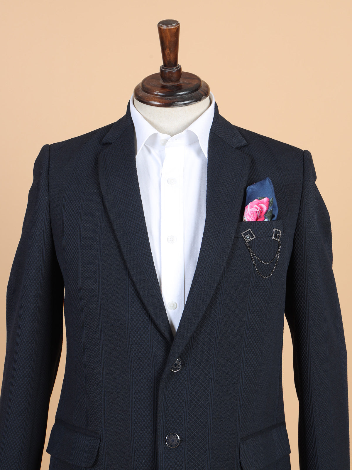 Classic blue texture blazer in terry rayon
