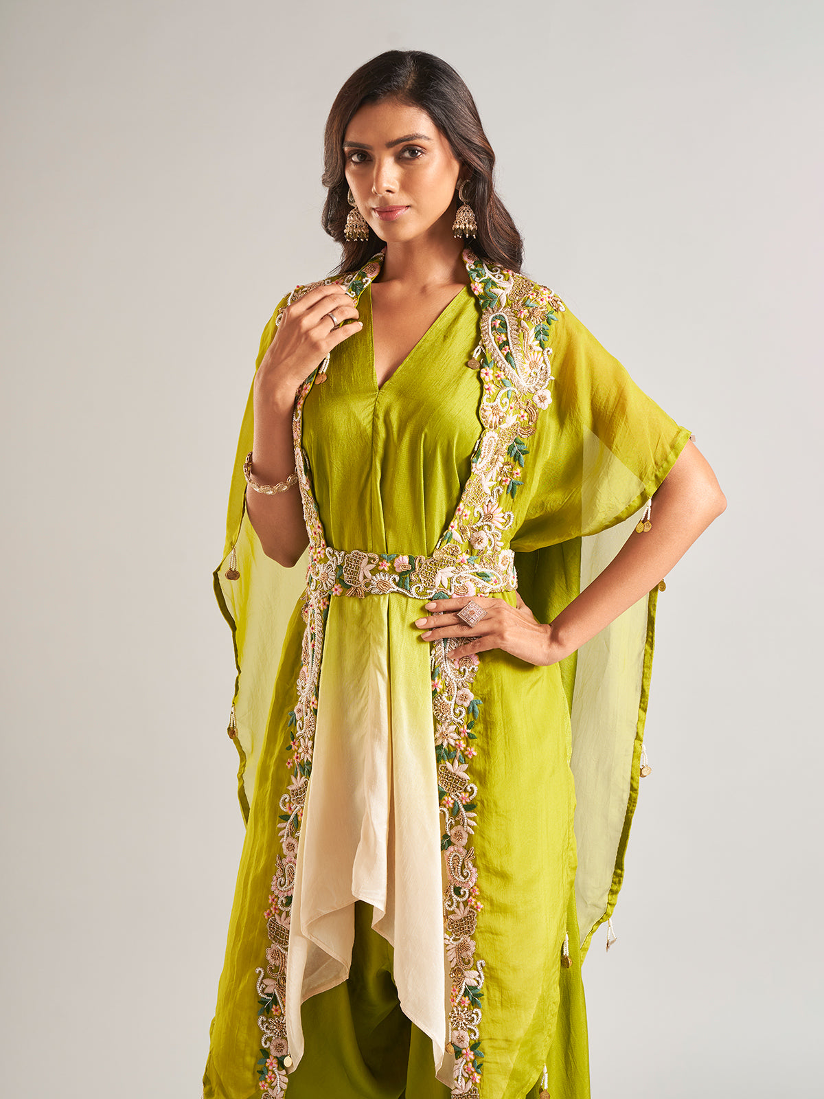 Classic green silk palazzo salwar suit