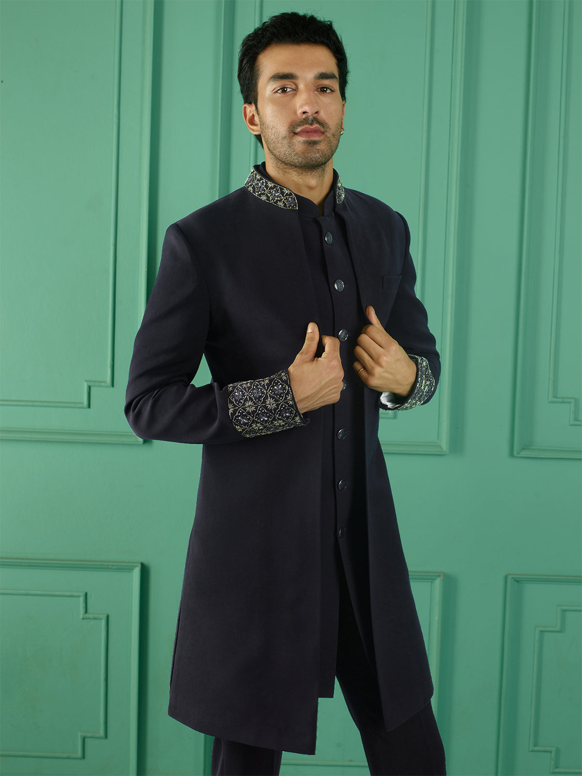 Classic navy terry rayon indowestern