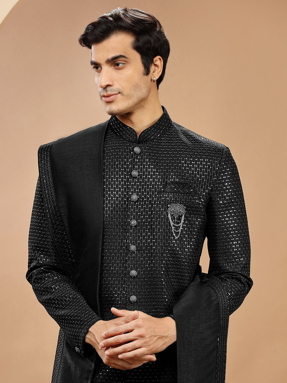 Classic silk black indowestern